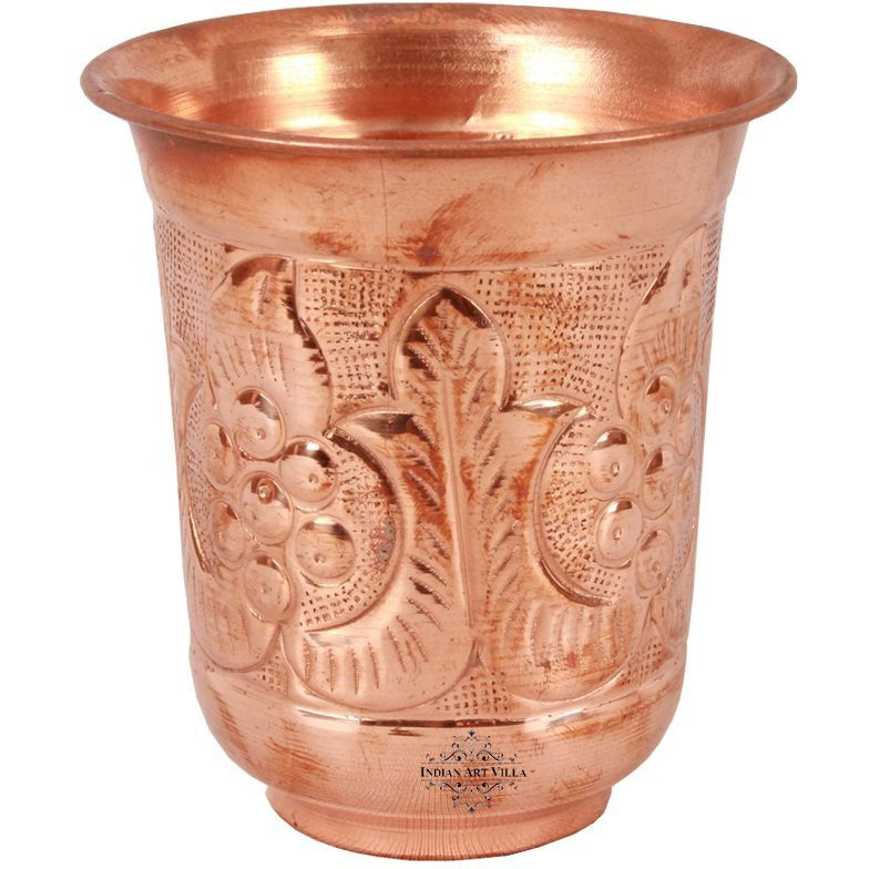 IndianArtVilla Copper Glass Tumbler Small Bottom & Big top Design 11 Oz
