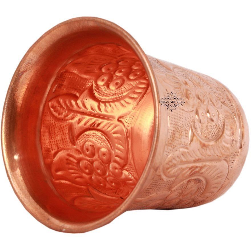 IndianArtVilla Copper Glass Tumbler Small Bottom & Big top Design 11 Oz