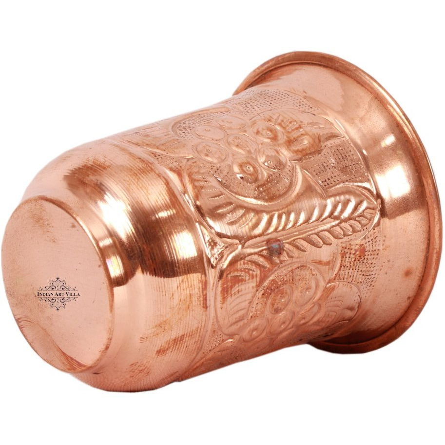IndianArtVilla Copper Glass Tumbler Small Bottom & Big top Design 11 Oz