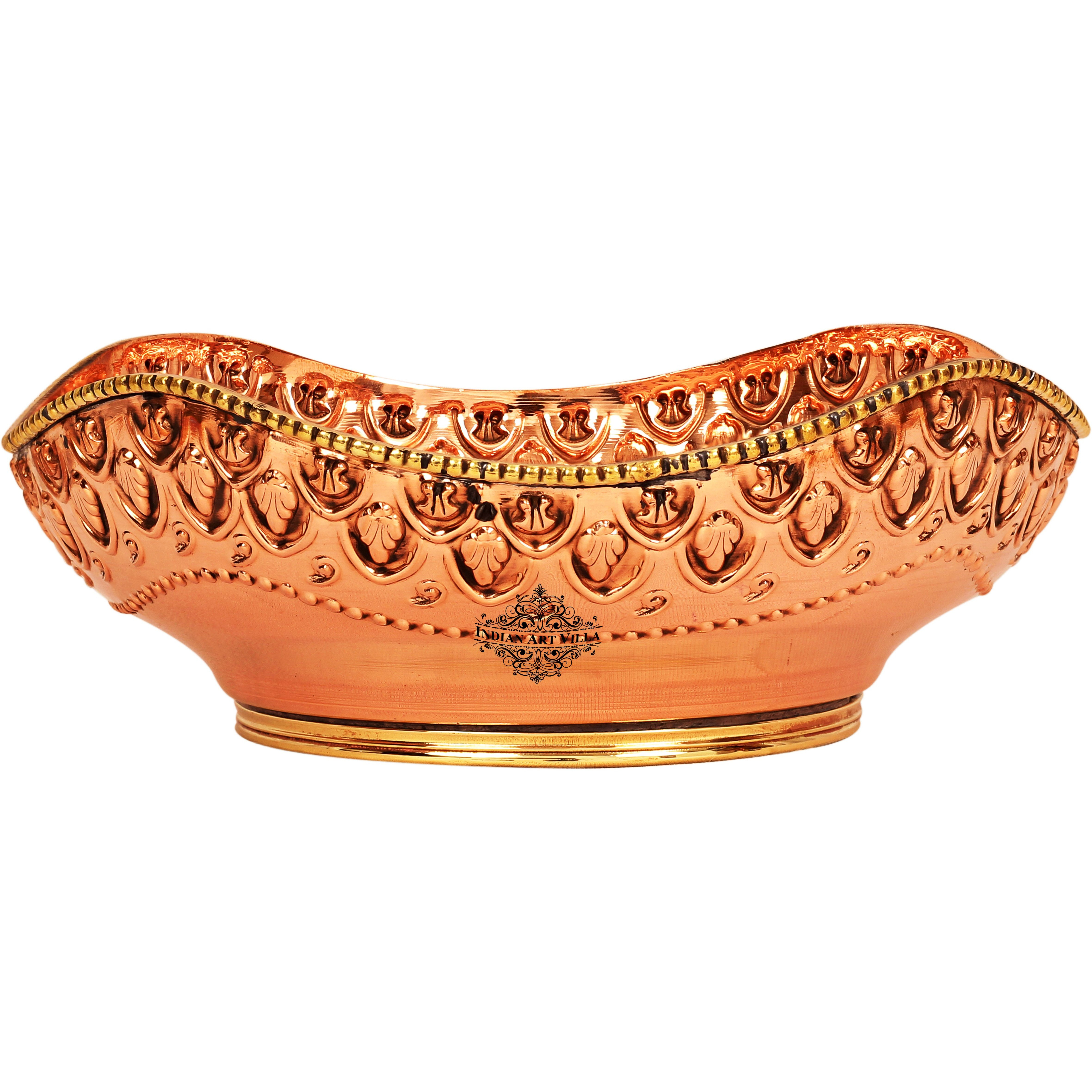 IndianArtVilla Brass Copper Designer Fruit Bowl - Width 8.5  inch
