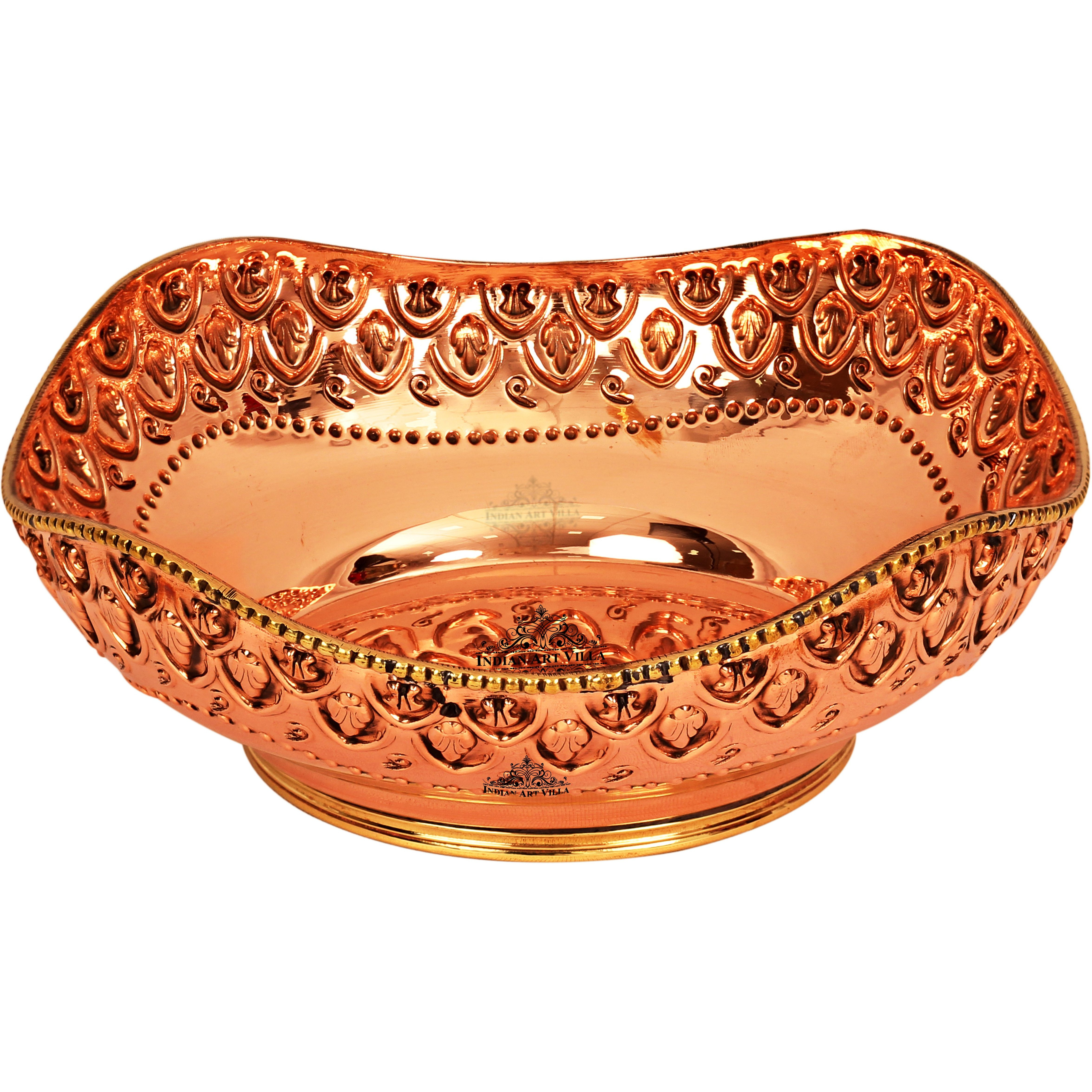 IndianArtVilla Brass Copper Designer Fruit Bowl - Width 8.5  inch
