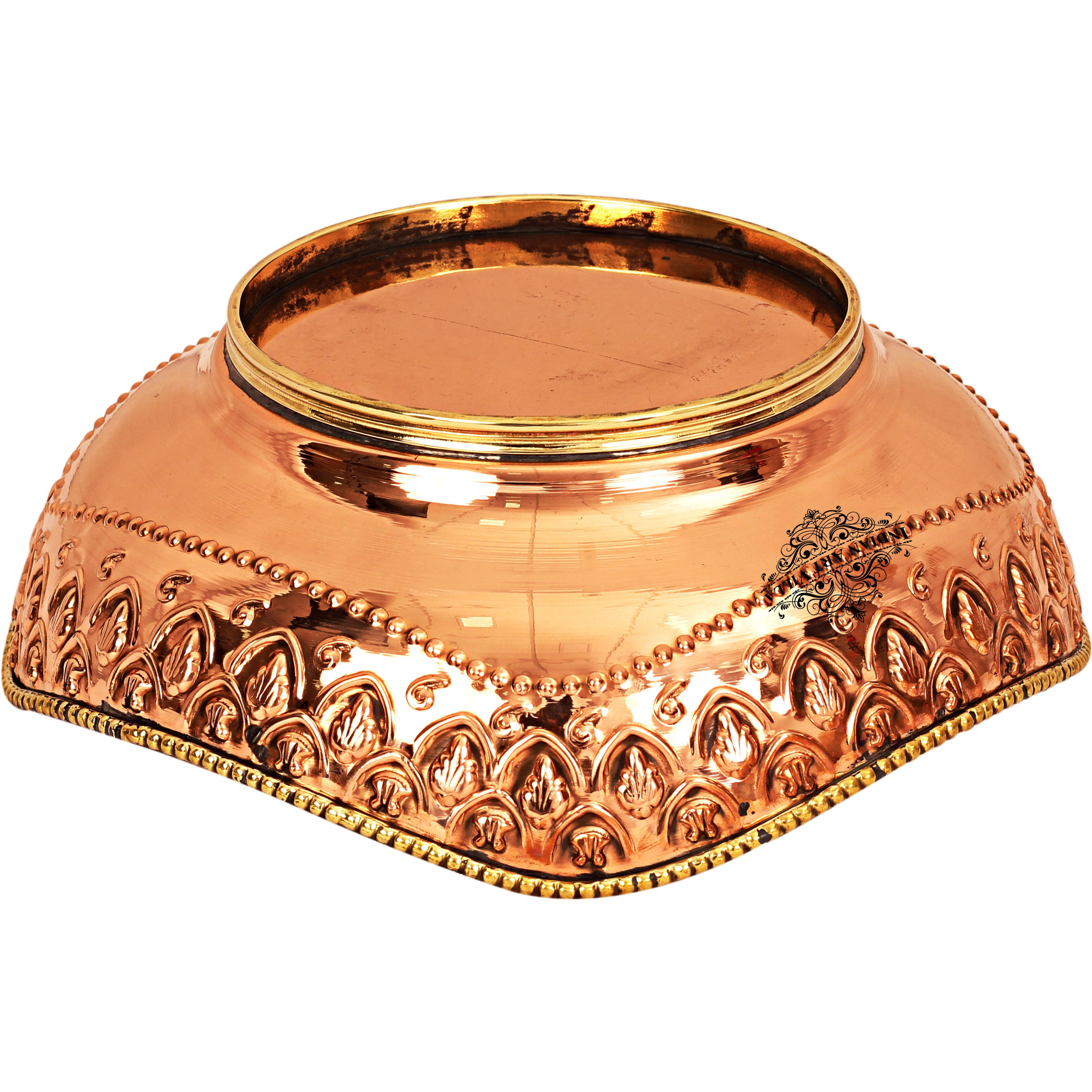 IndianArtVilla Brass Copper Designer Fruit Bowl - Width 8.5  inch