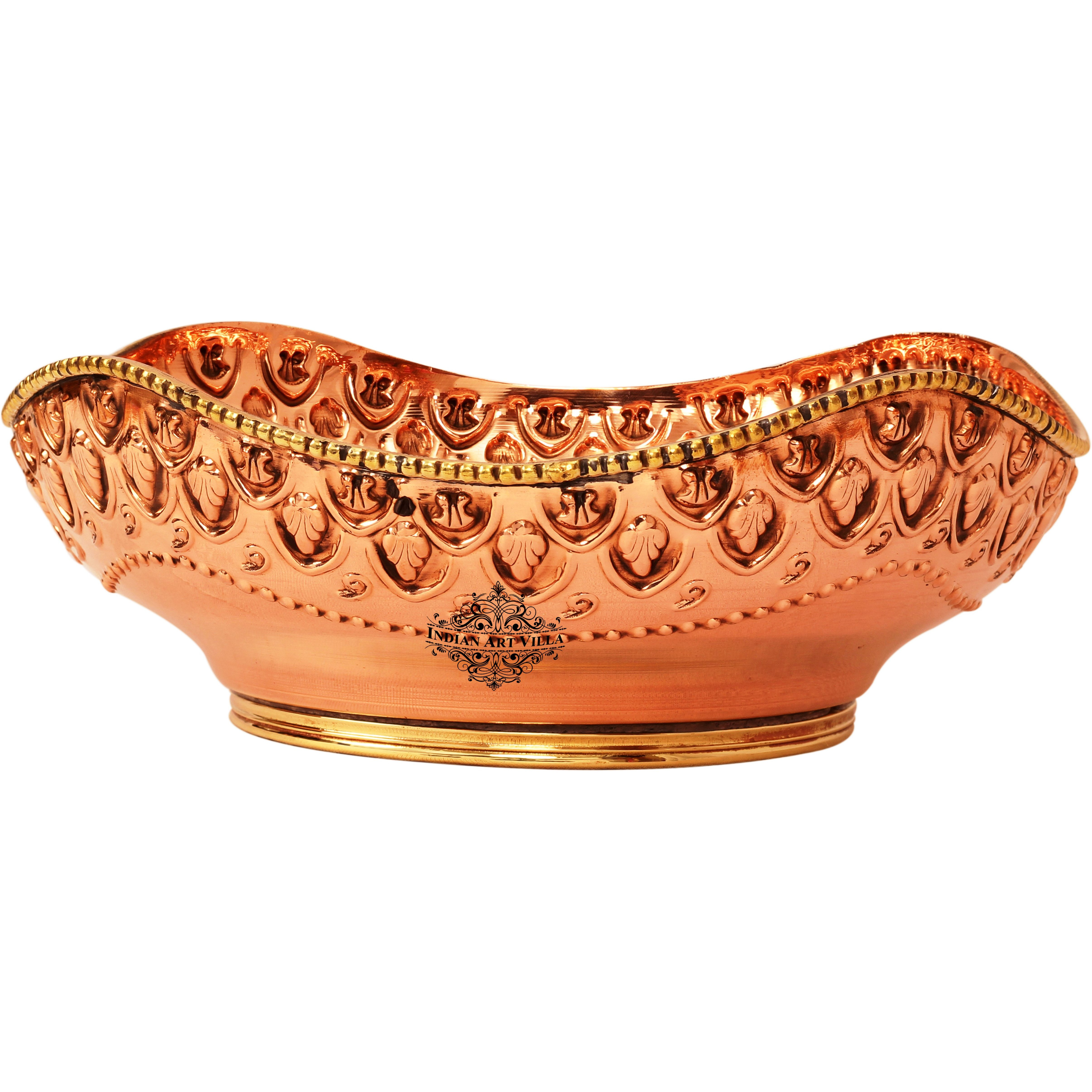 IndianArtVilla Brass Copper Designer Fruit Bowl - Width 8.5  inch