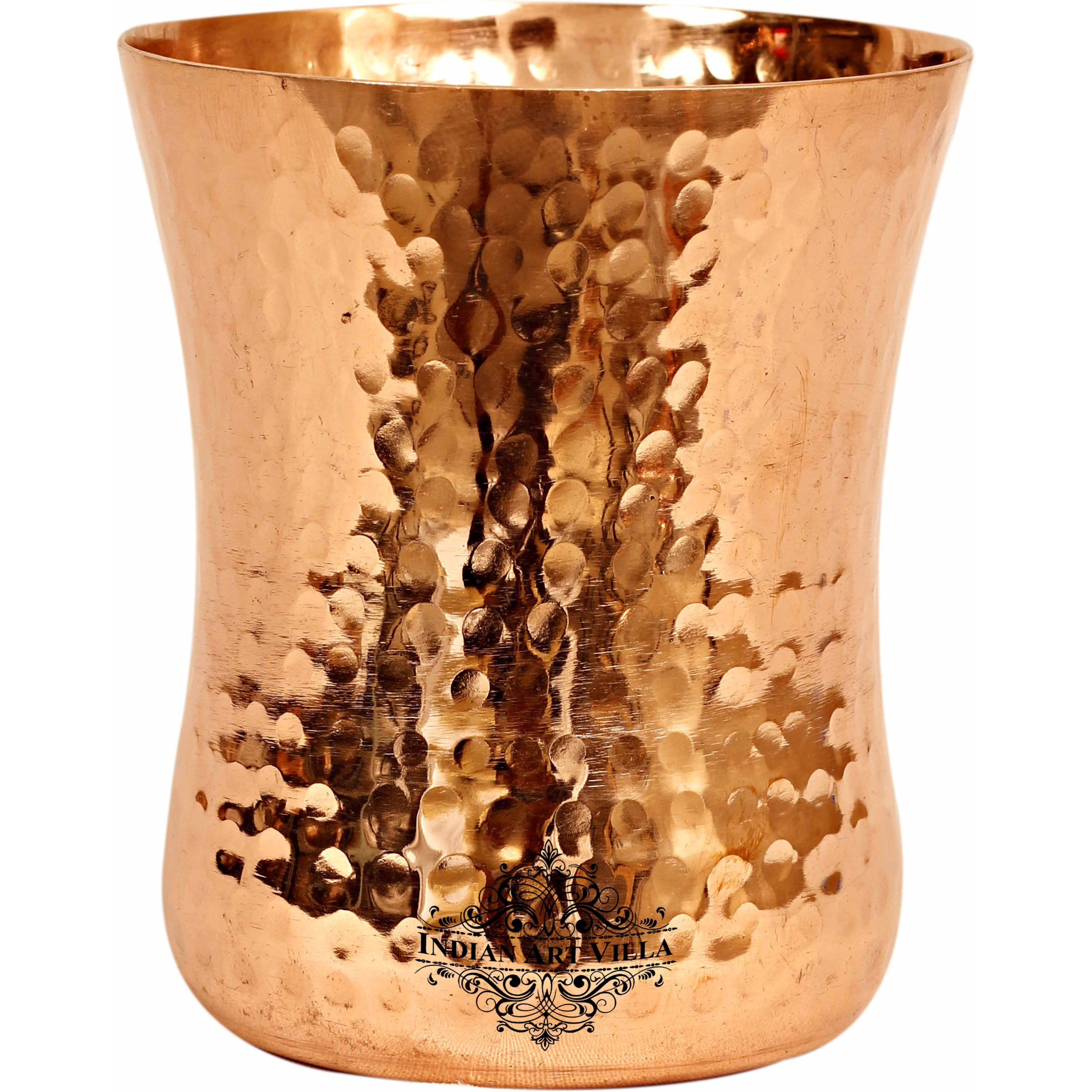 IndianArtVilla Copper Curved Hammered Design Glass Tumbler 10 Oz