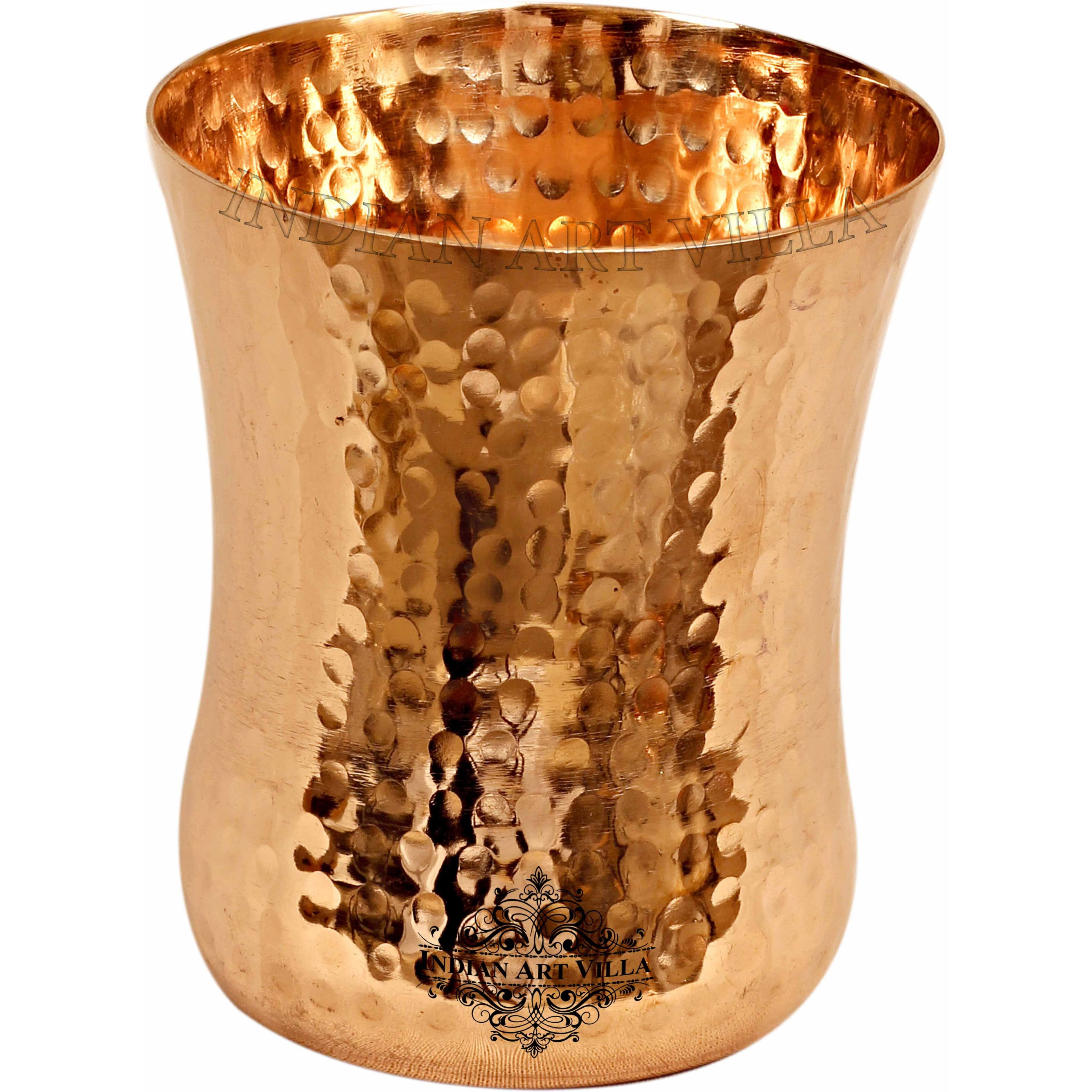IndianArtVilla Copper Curved Hammered Design Glass Tumbler 10 Oz