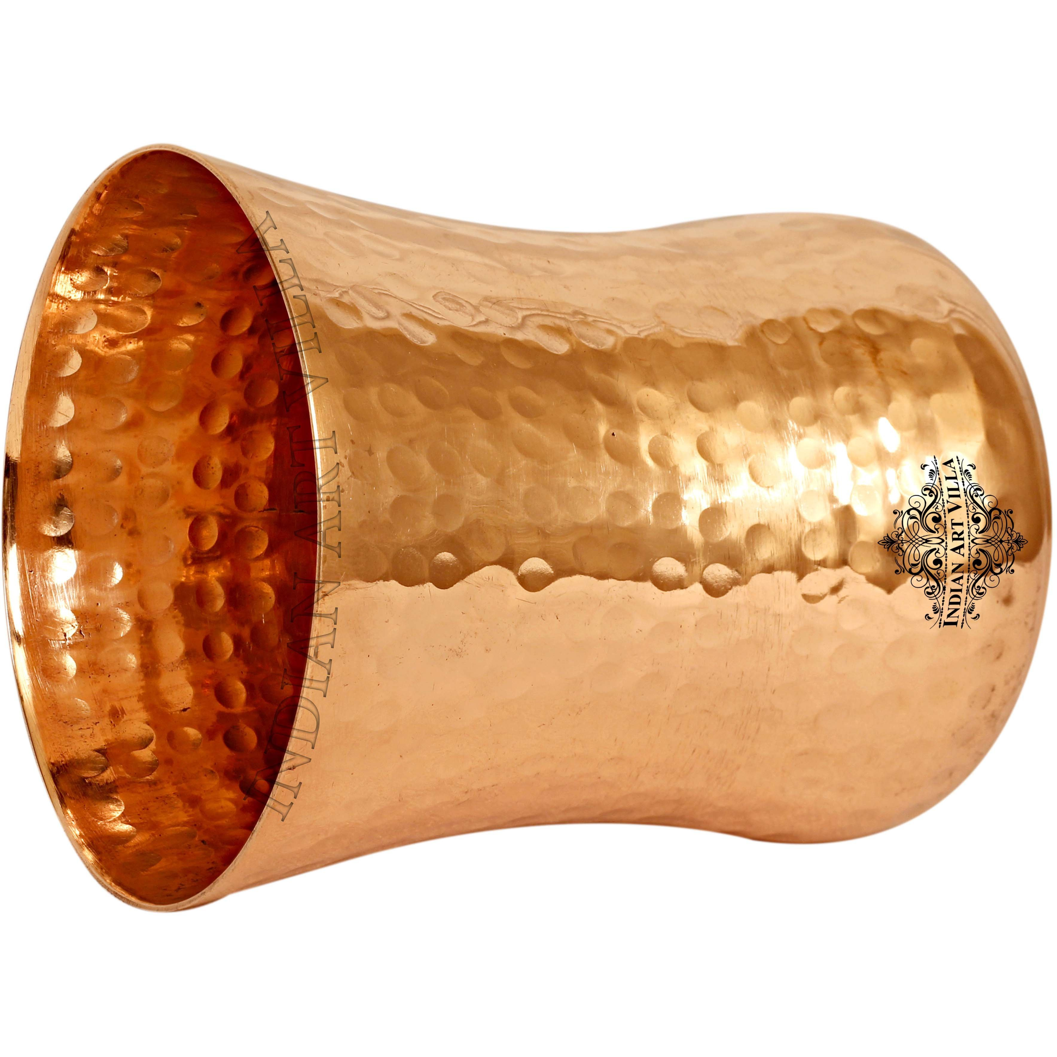 IndianArtVilla Copper Curved Hammered Design Glass Tumbler 10 Oz