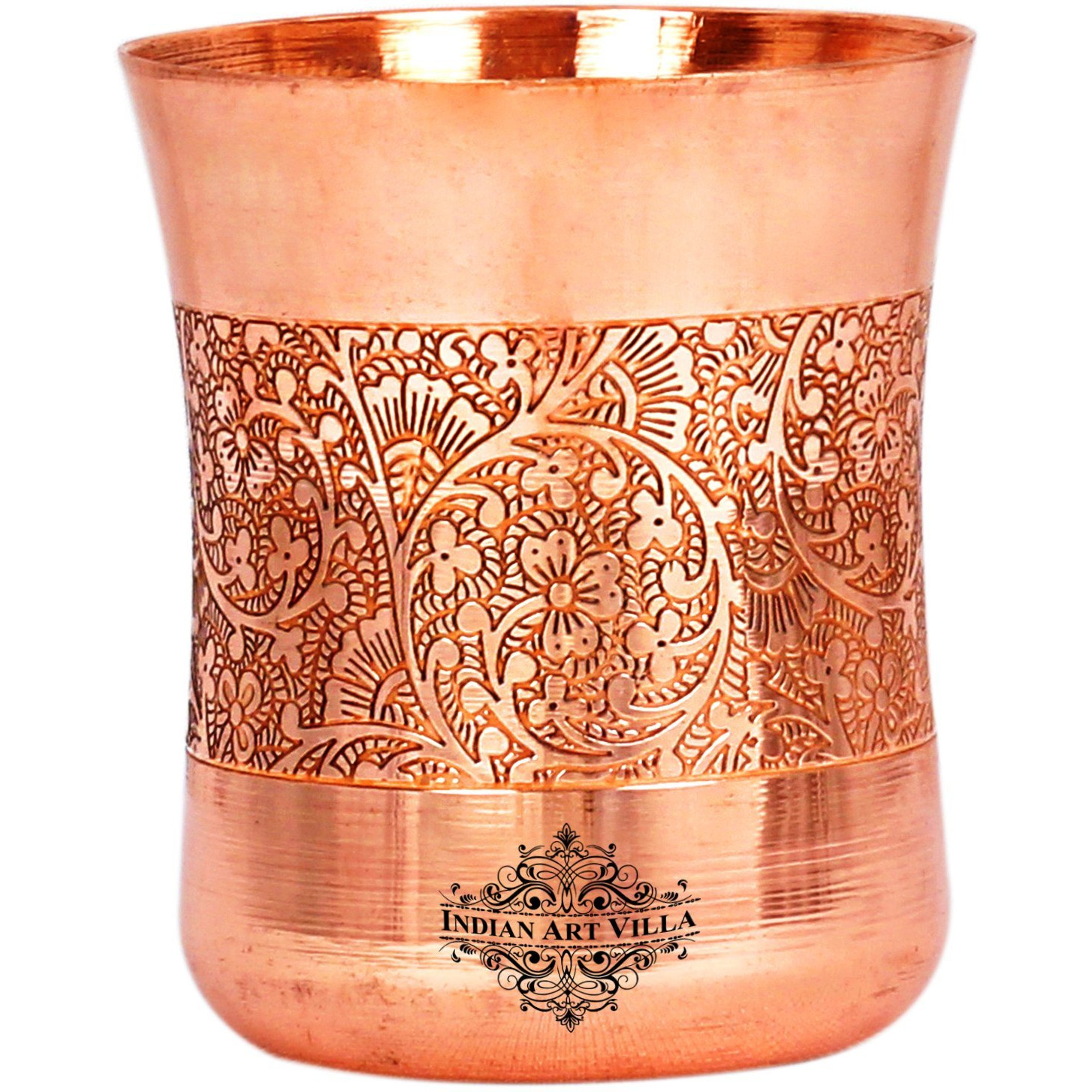IndianArtvilla Copper Curved Embossed Design Glass Tumbler 10 Oz
