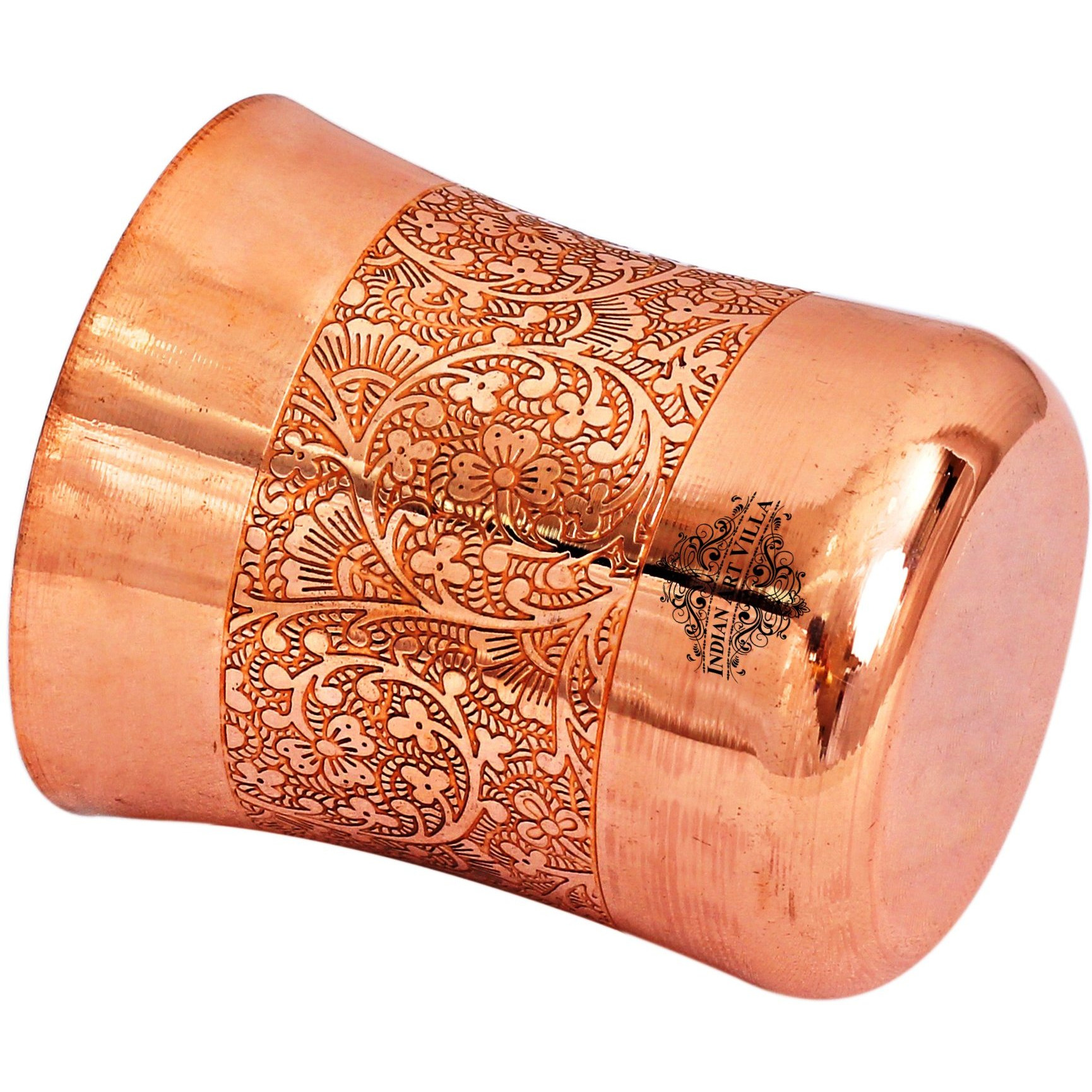 IndianArtvilla Copper Curved Embossed Design Glass Tumbler 10 Oz