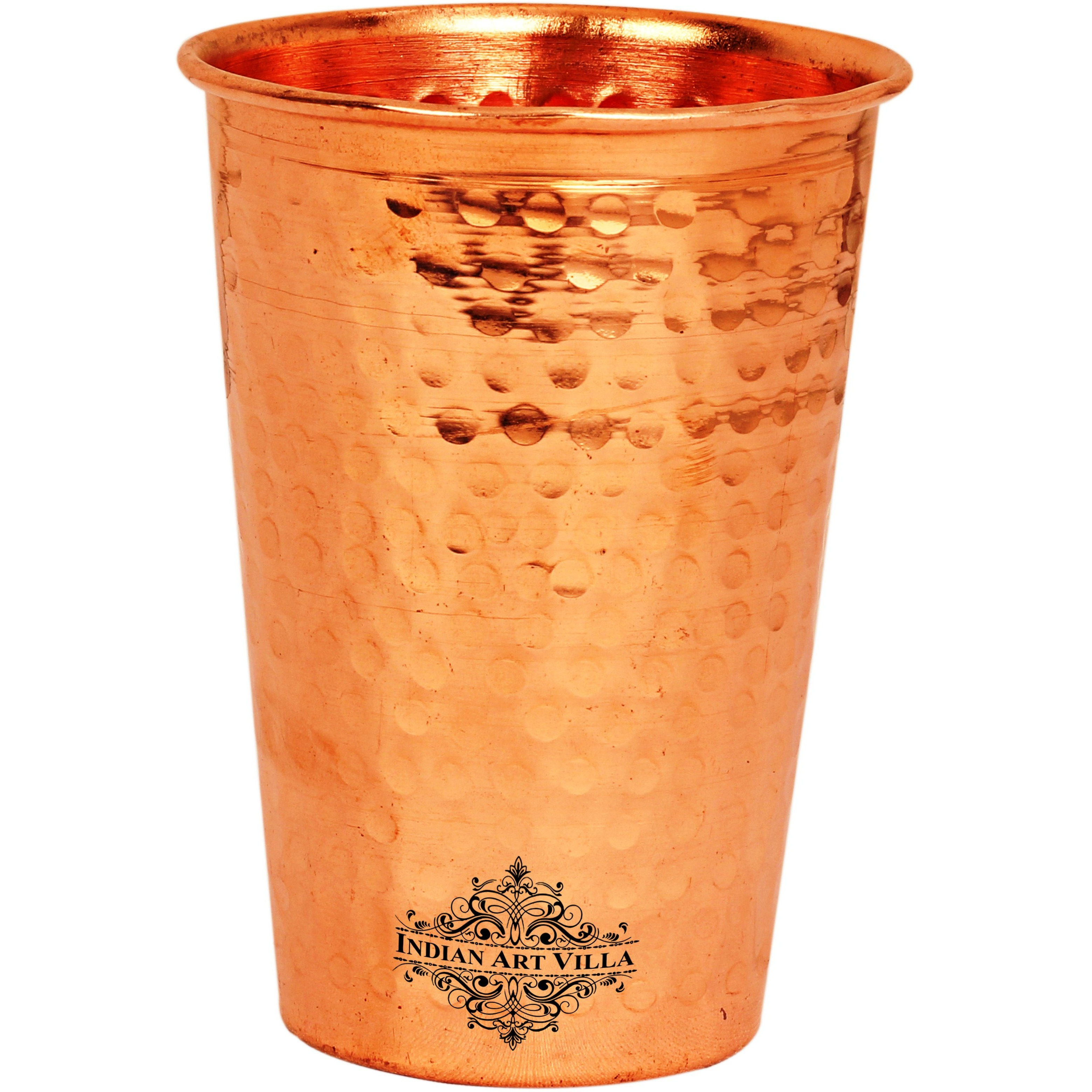 IndianArtVilla Copper Hammered Design Glass Tumbler 13 Oz
