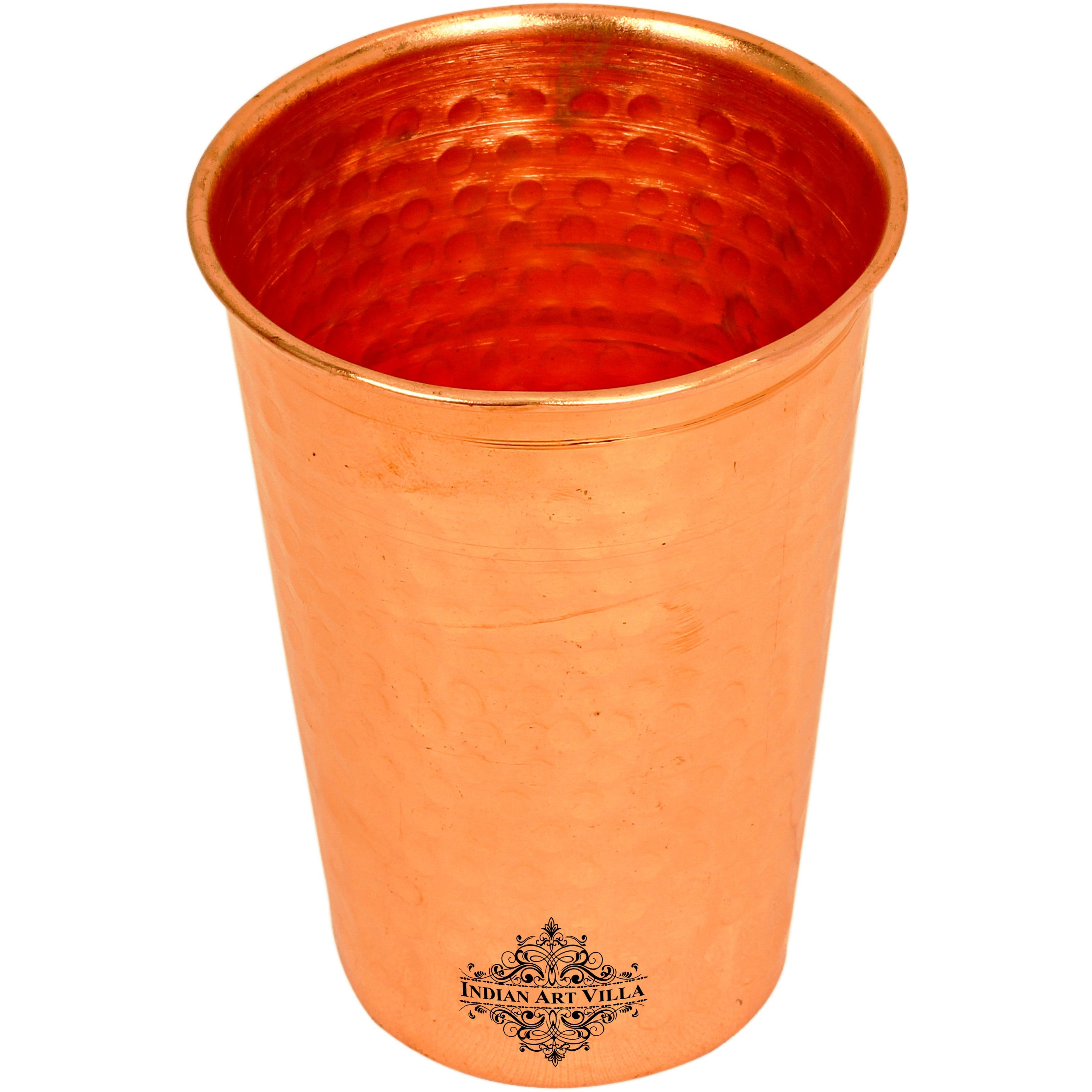 IndianArtVilla Copper Hammered Design Glass Tumbler 13 Oz