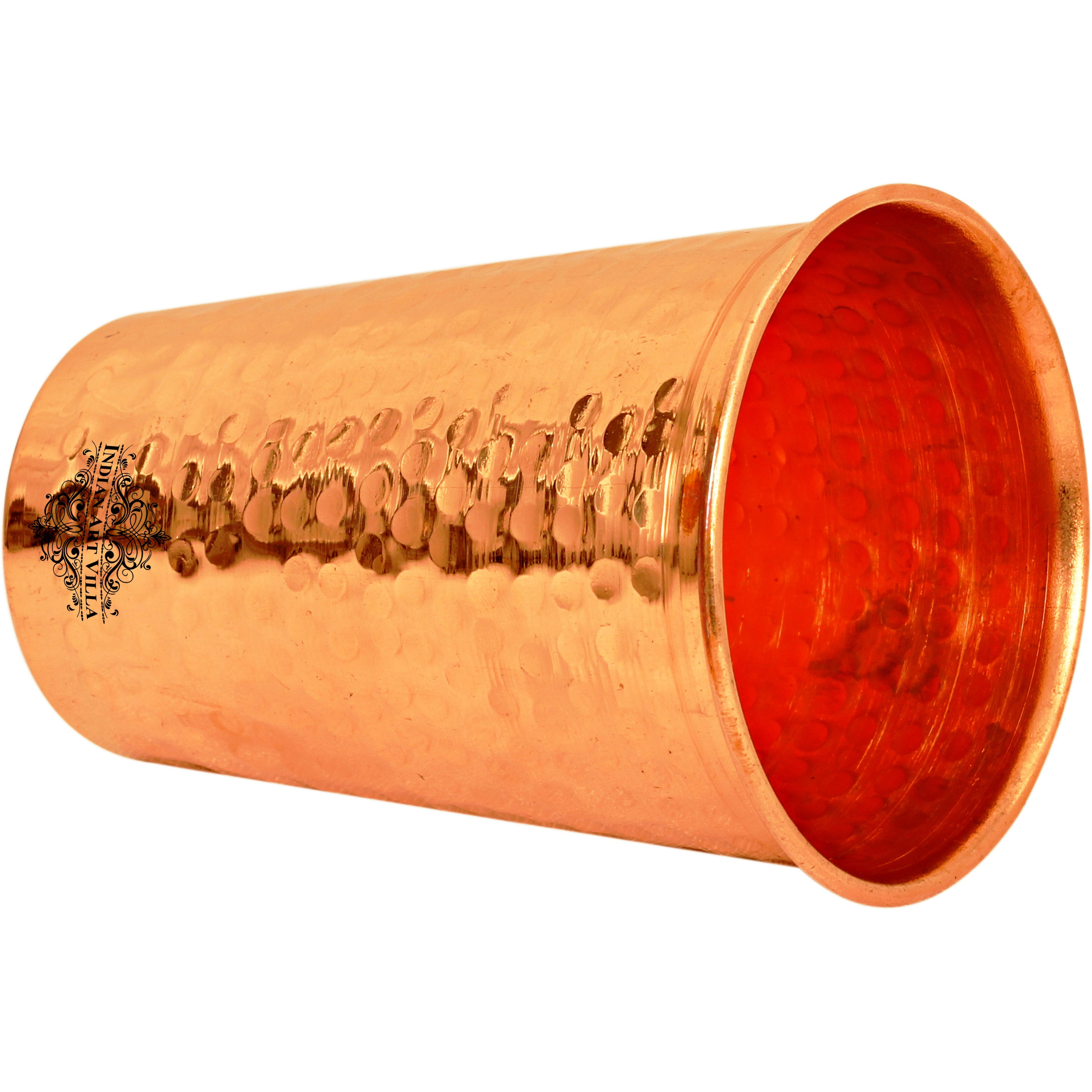 IndianArtVilla Copper Hammered Design Glass Tumbler 13 Oz