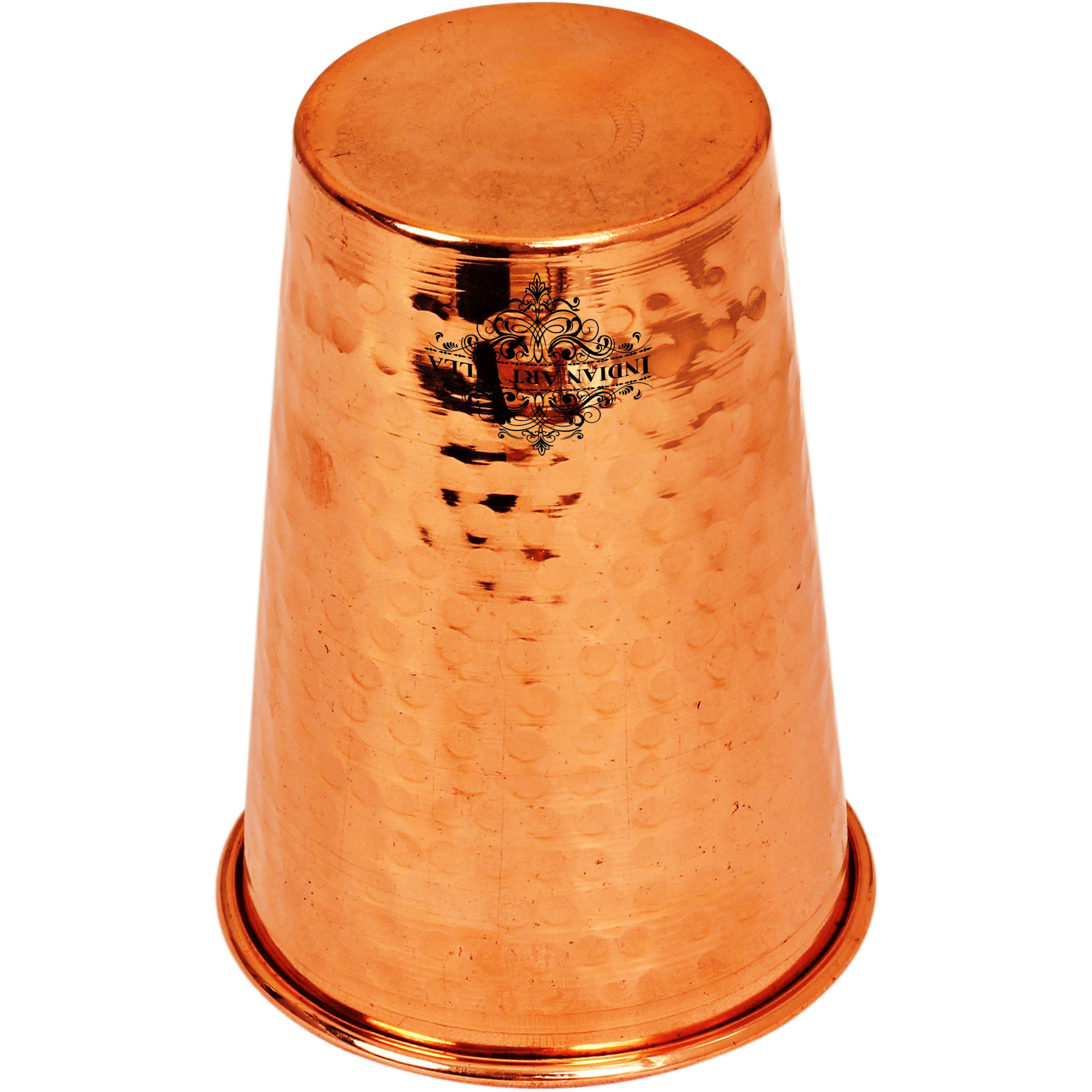 IndianArtVilla Copper Hammered Design Glass Tumbler 13 Oz