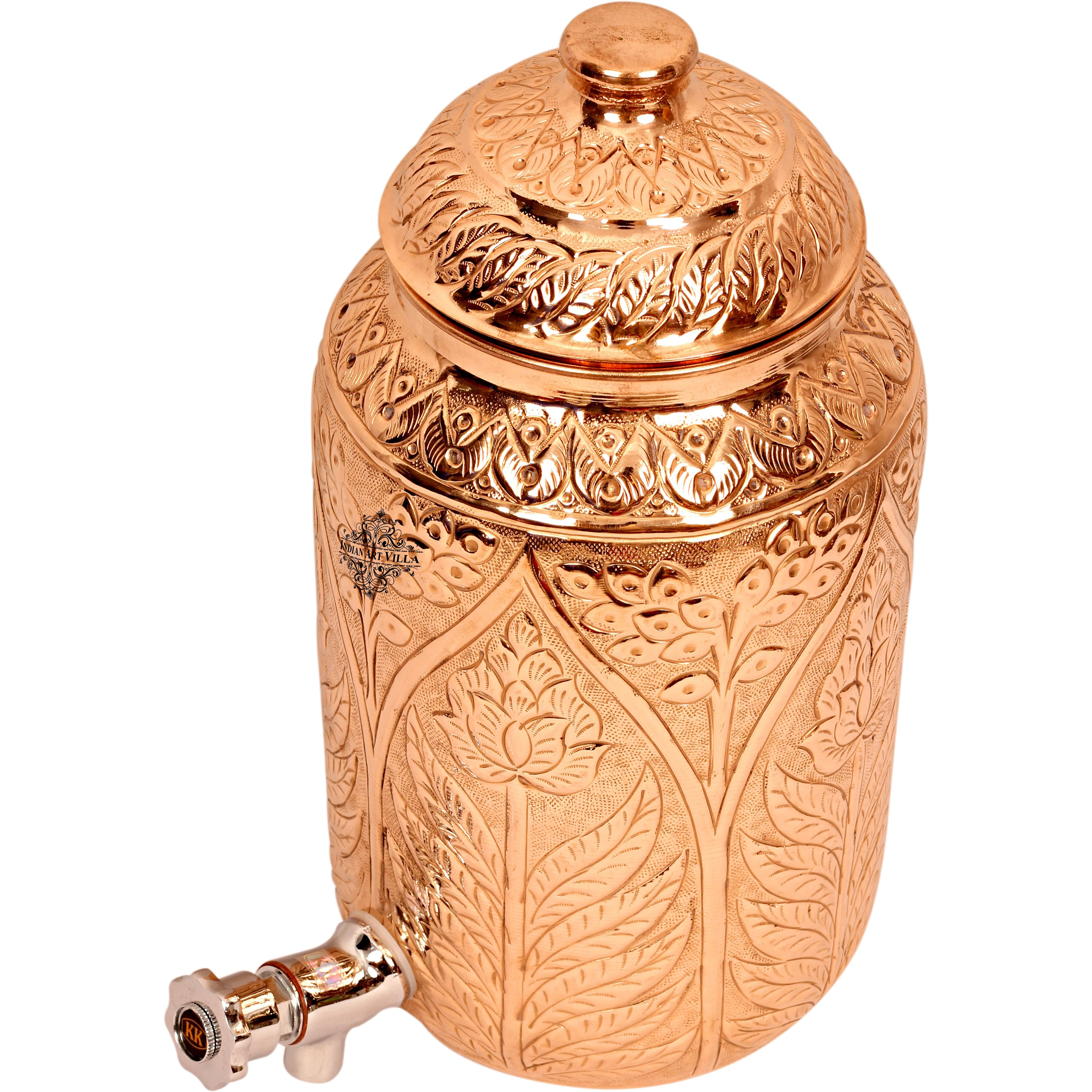 IndianArtVilla Copper Flower Design Water Pot Container Dispenser 135 Oz