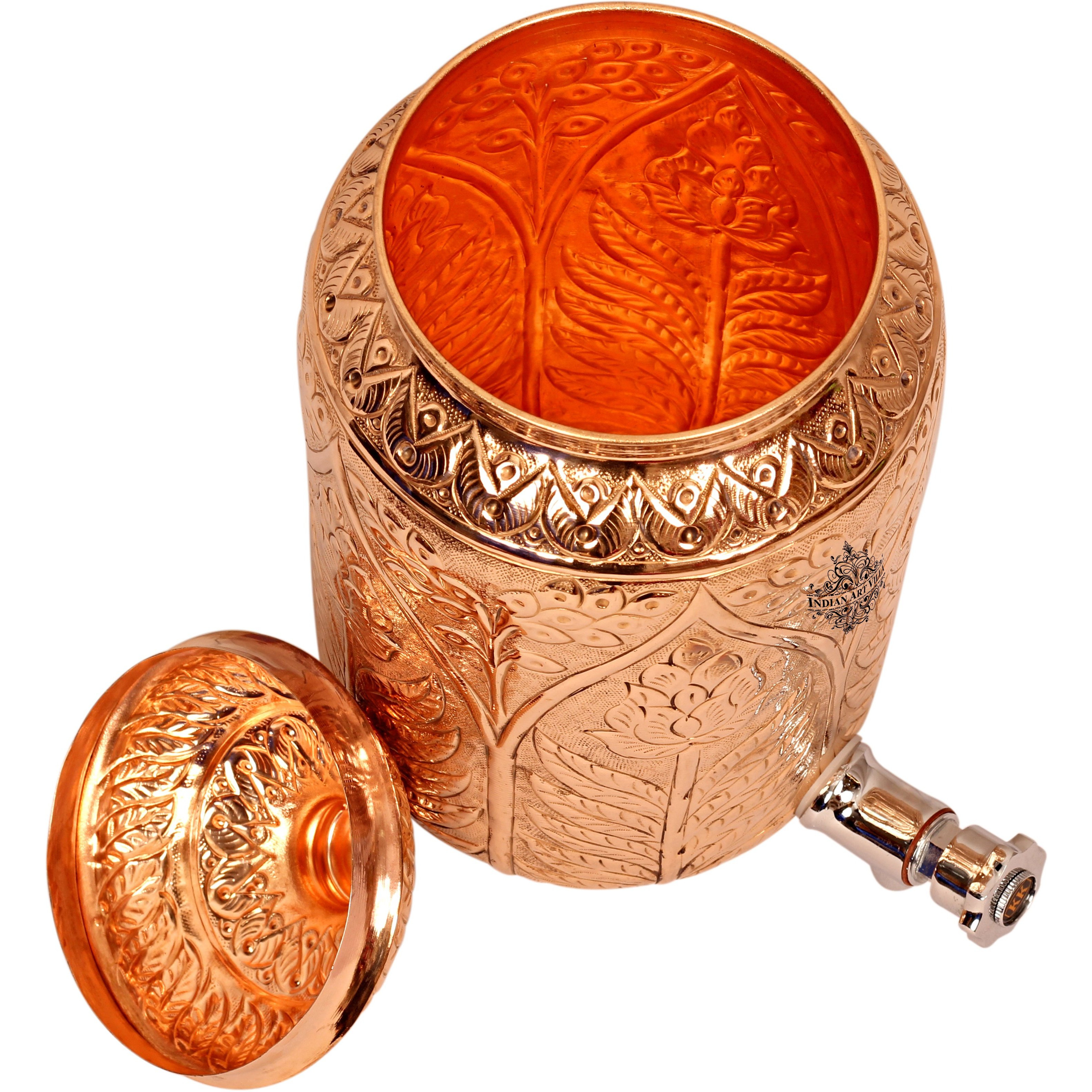 IndianArtVilla Copper Flower Design Water Pot Container Dispenser 135 Oz