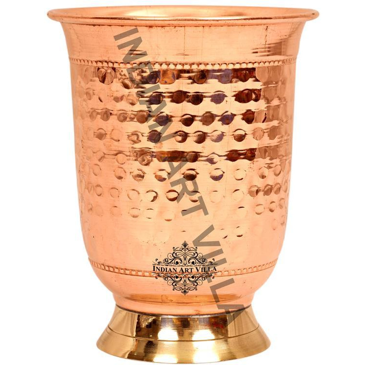 IndianArtVilla Copper Hammered Design Curved Glass Tumbler Cup 7 Oz