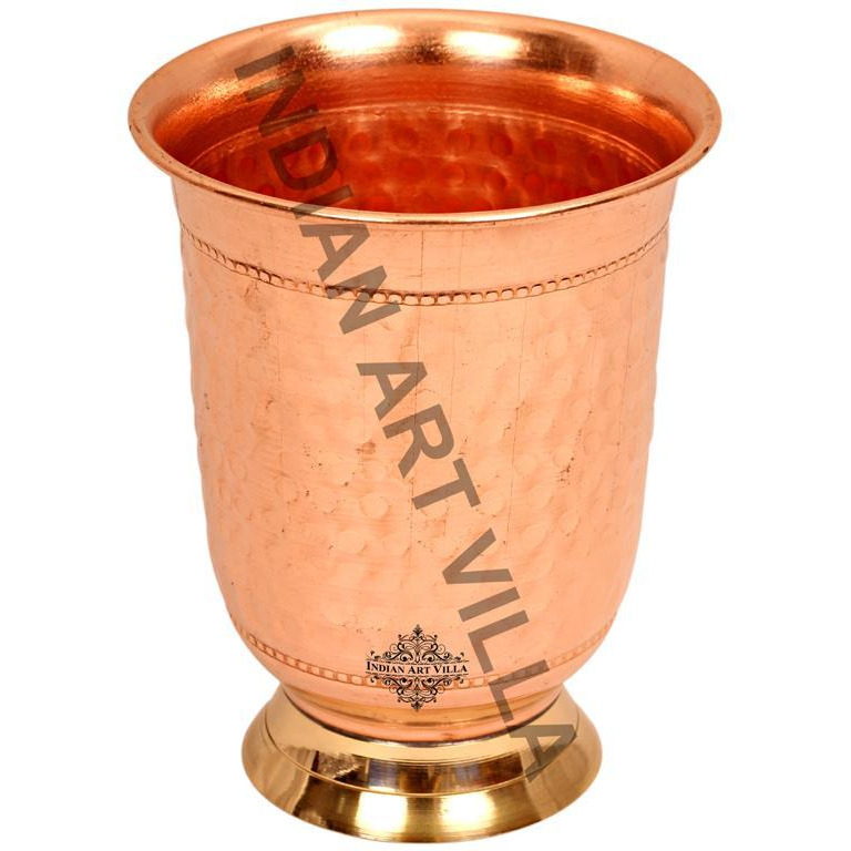 IndianArtVilla Copper Hammered Design Curved Glass Tumbler Cup 7 Oz