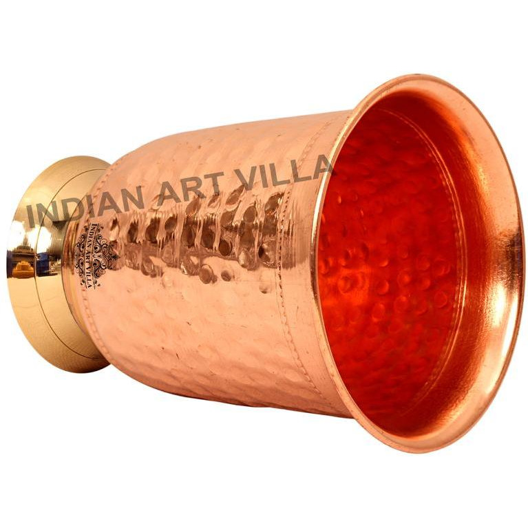 IndianArtVilla Copper Hammered Design Curved Glass Tumbler Cup 7 Oz