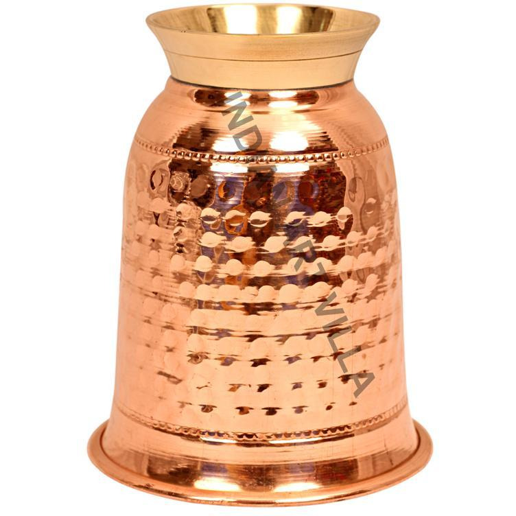 IndianArtVilla Copper Hammered Design Curved Glass Tumbler Cup 7 Oz