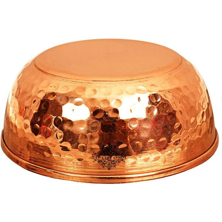 IndianArtvilla Copper Hammered Design Big Bowl|Diameter 4.5'' Inch