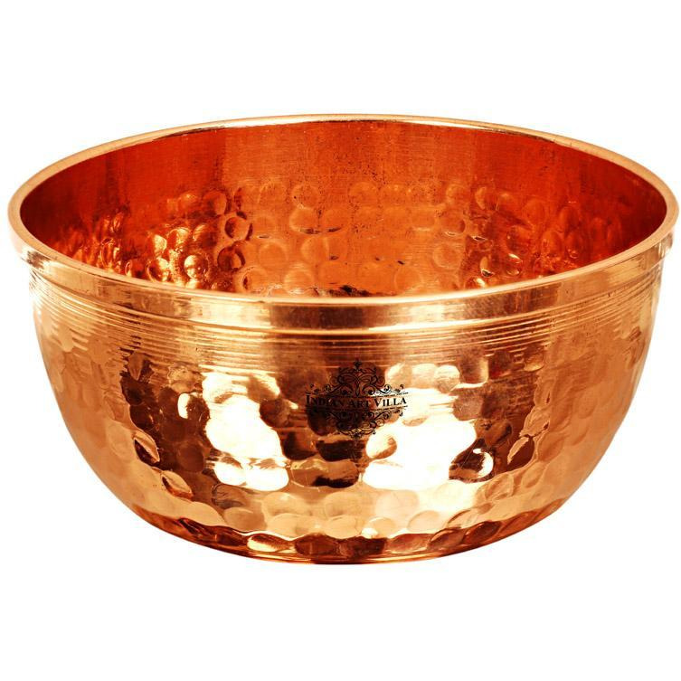 IndianArtvilla Copper Hammered Design Big Bowl|Diameter 3.5 Inch