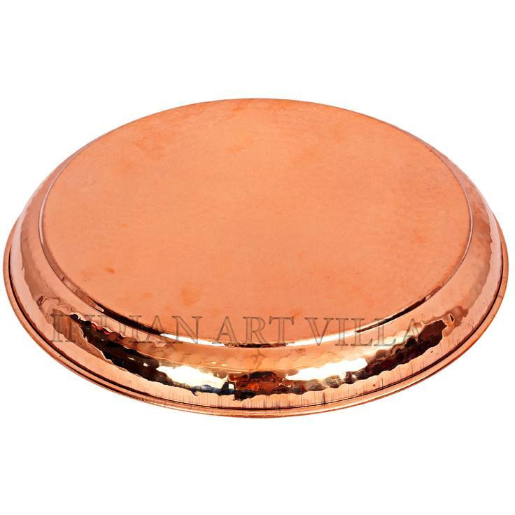 IndianArtVilla Hammered Design Copper Dinner Plate Thali|Diameter 11