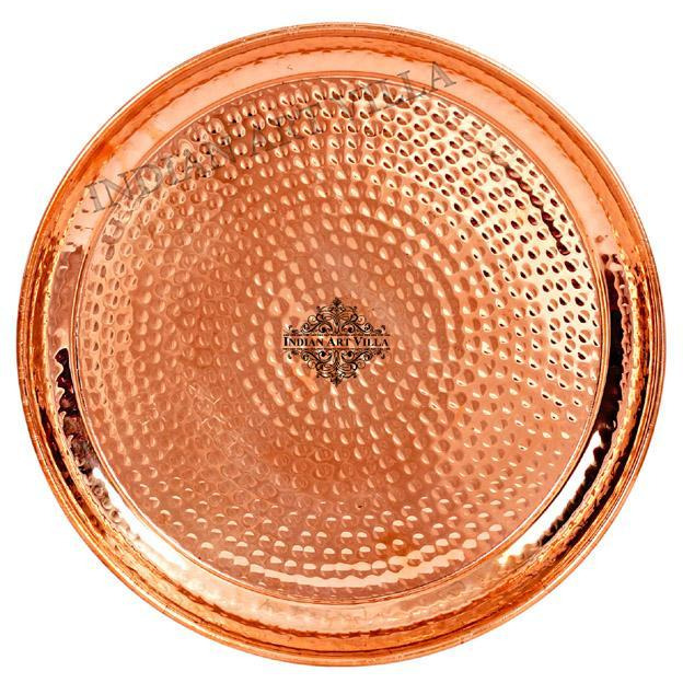 IndianArtVilla Hammered Design Copper Dinner Plate Thali|Diameter 11