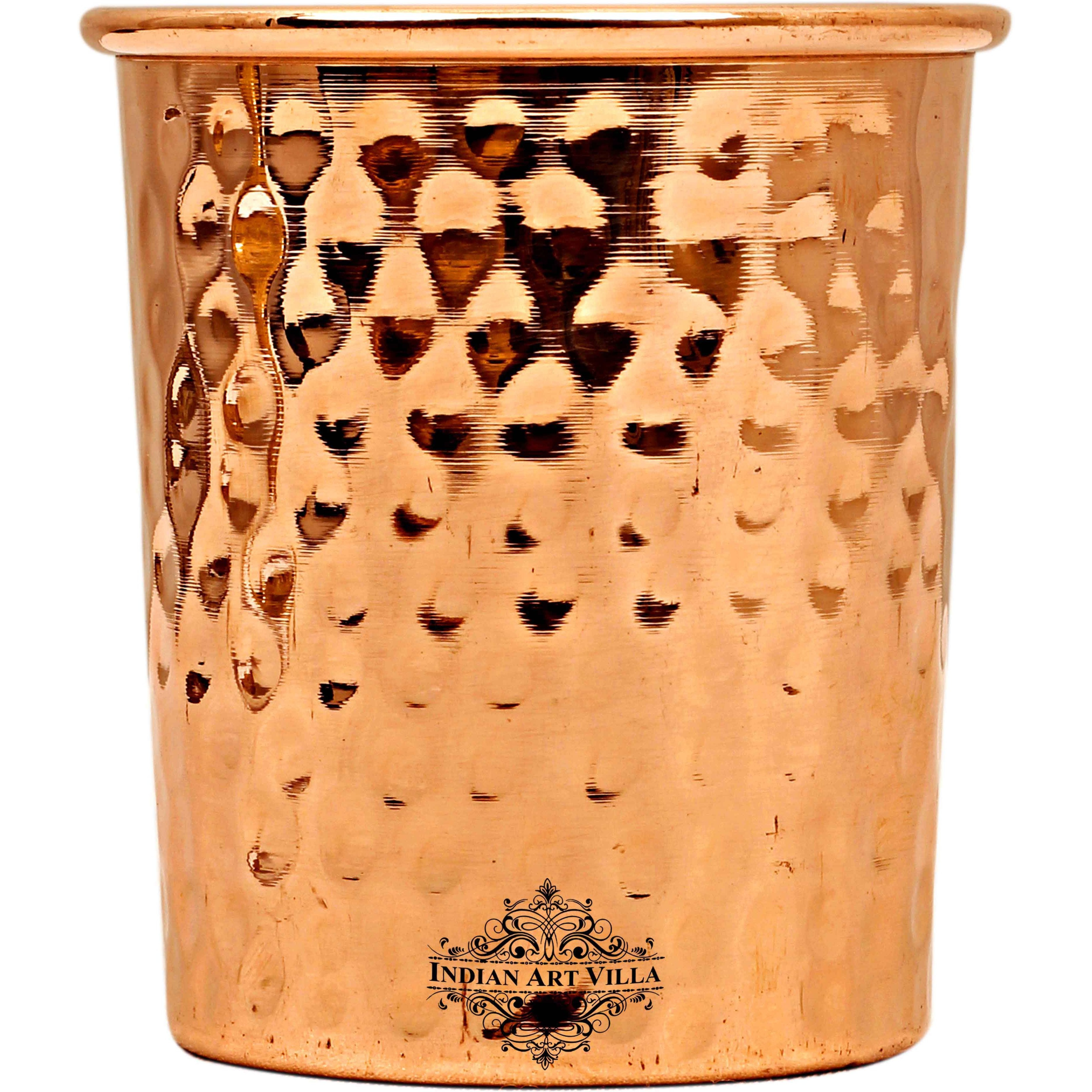 IndianArtVilla Copper Hammered Design Glass Tumbler 8 Oz