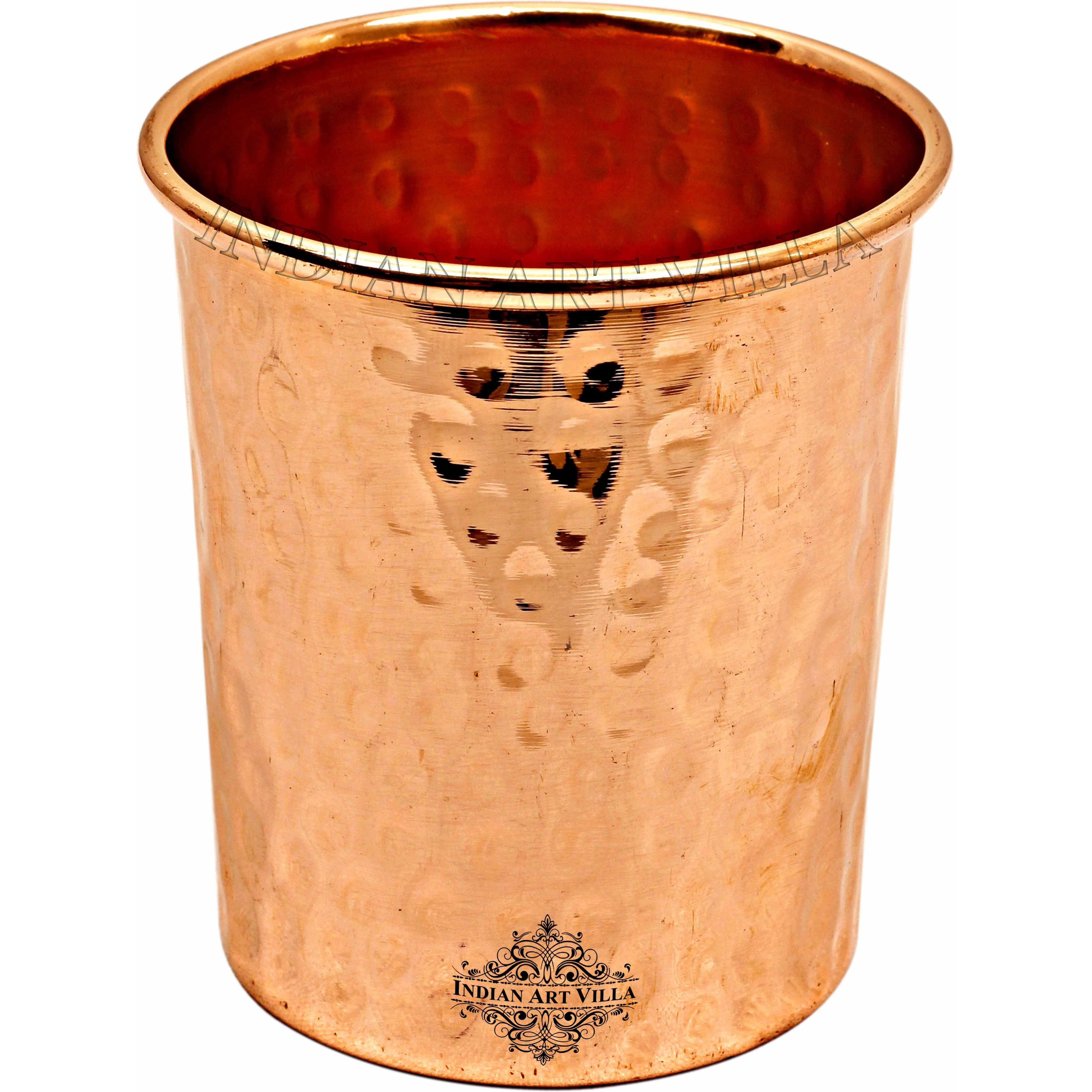 IndianArtVilla Copper Hammered Design Glass Tumbler 8 Oz
