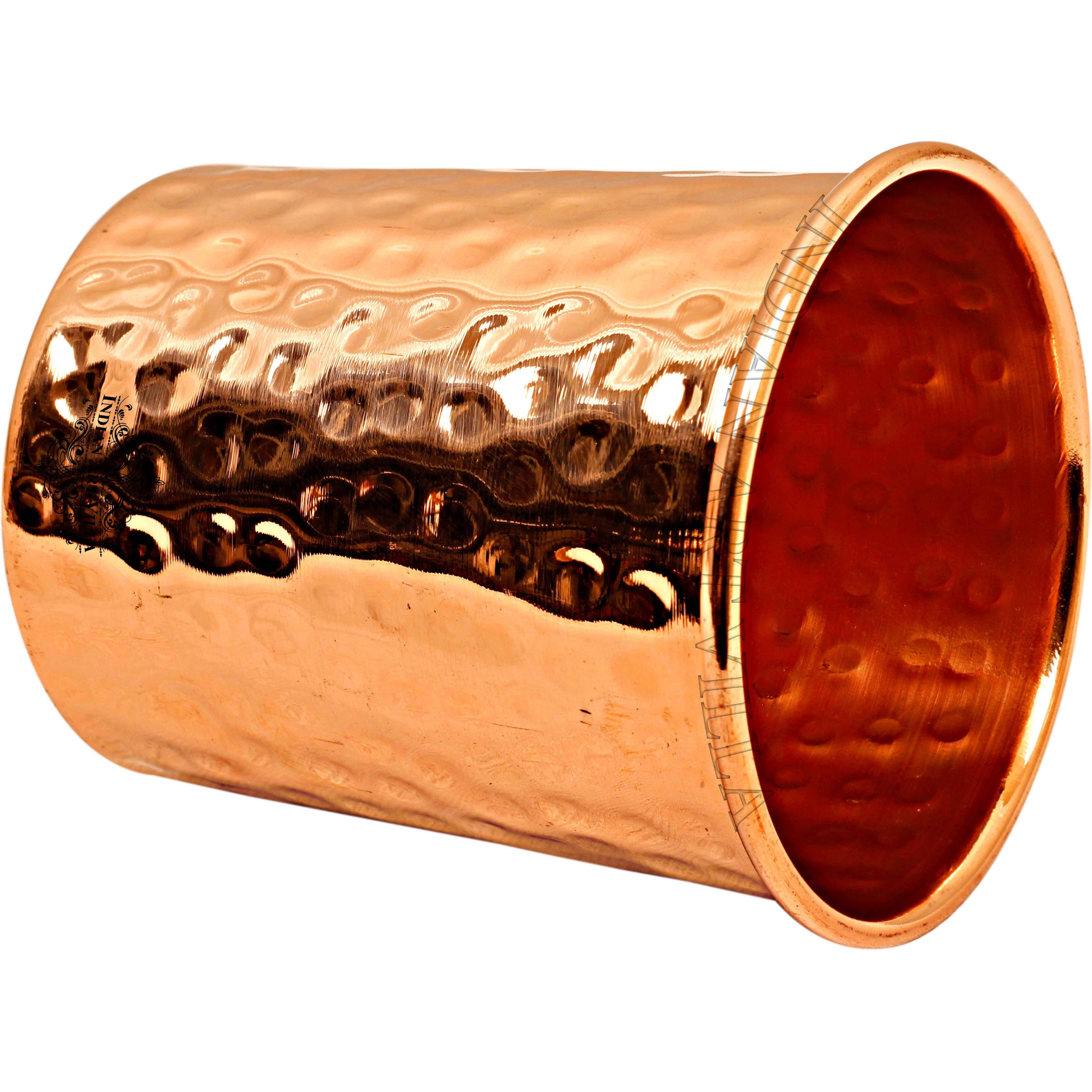 IndianArtVilla Copper Hammered Design Glass Tumbler 8 Oz