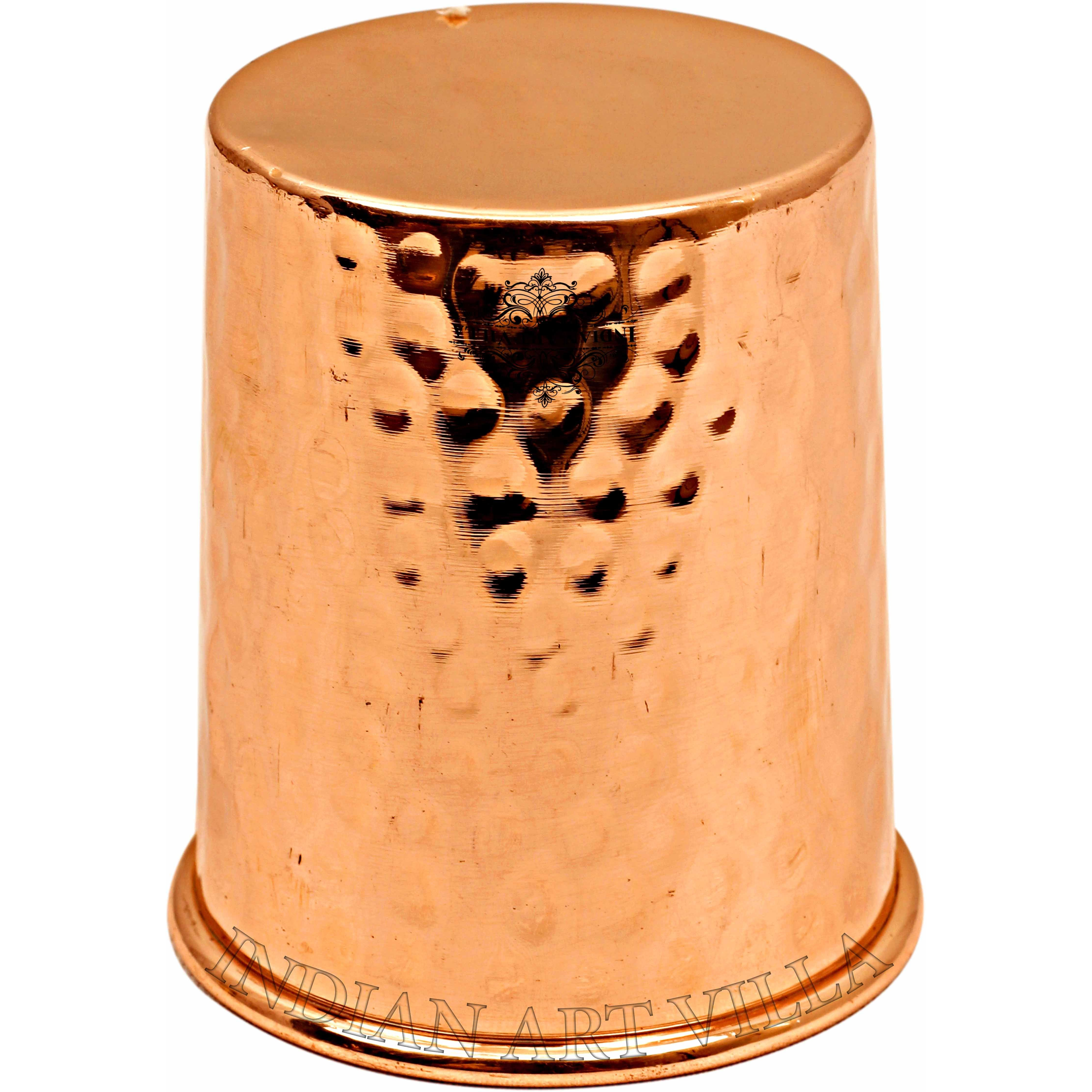 IndianArtVilla Copper Hammered Design Glass Tumbler 8 Oz