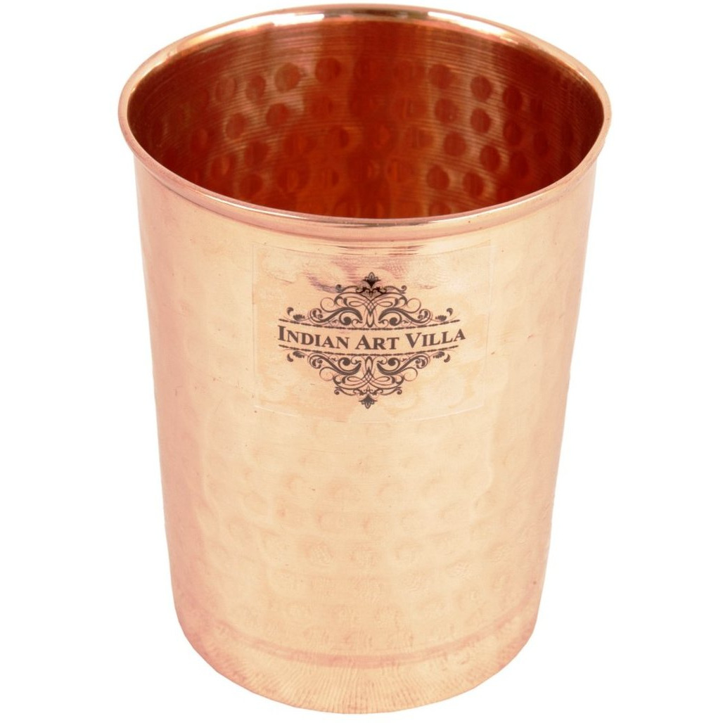 IndianArtVilla Pure Copper Flate Hammered Glass Tumbler, 10 Oz