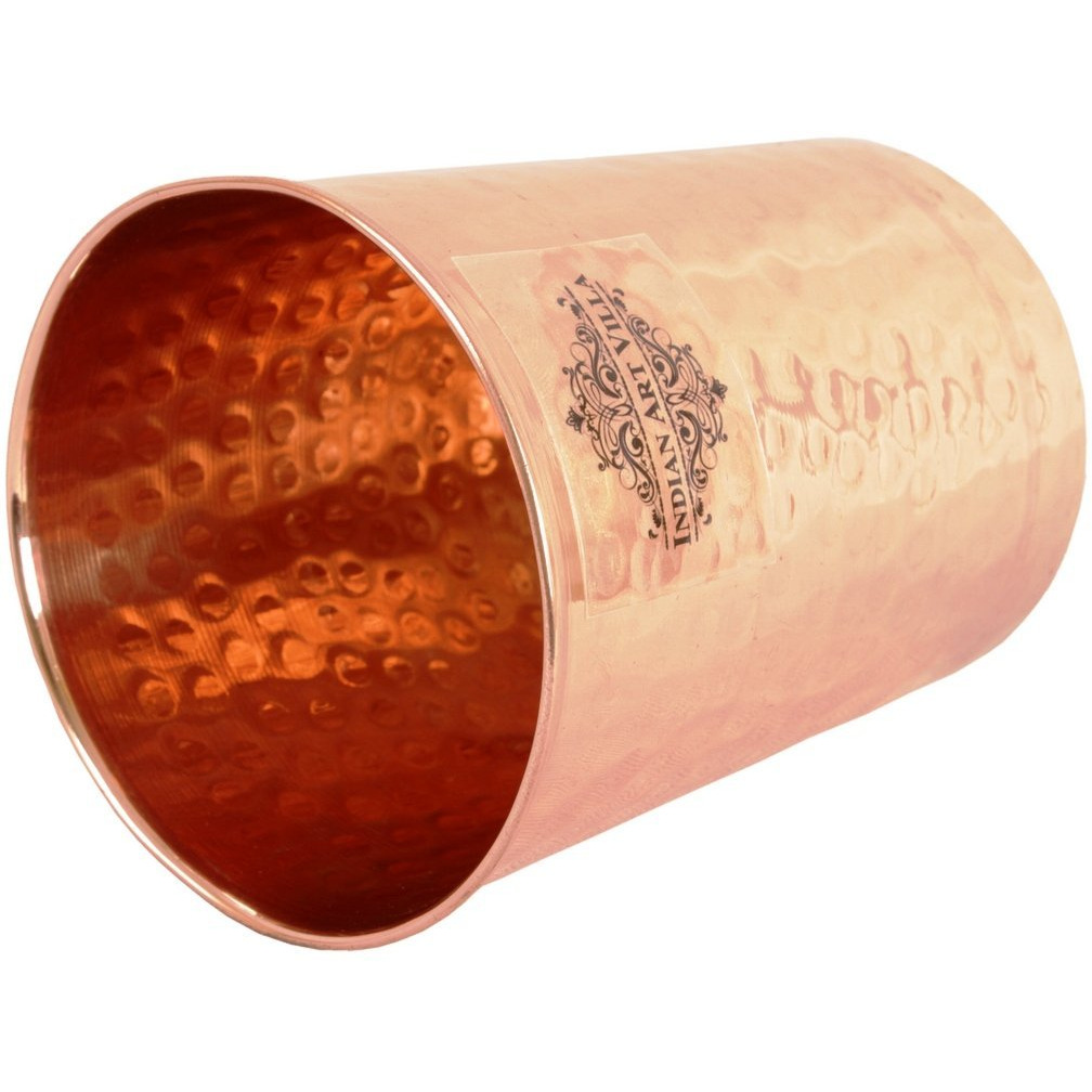 IndianArtVilla Pure Copper Flate Hammered Glass Tumbler, 10 Oz