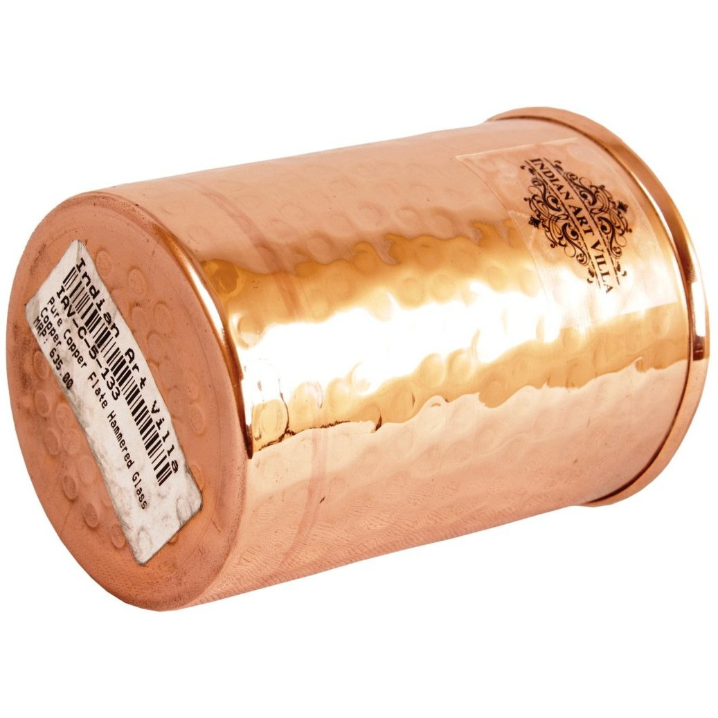 IndianArtVilla Pure Copper Flate Hammered Glass Tumbler, 10 Oz