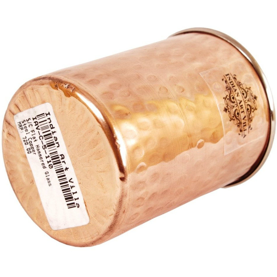 IndianArtVilla Steel Copper Flat Hammered Glass Tumbler, 10 Oz