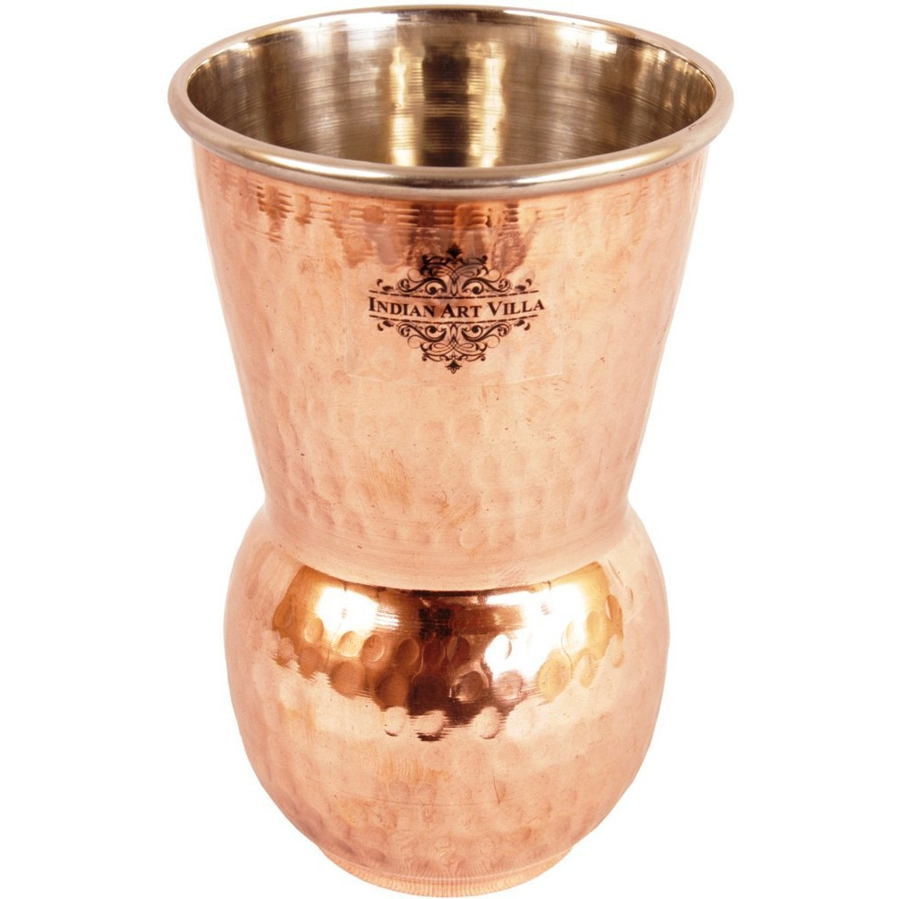 IndianArtVilla Steel Copper Big Hammered Mathat Glass Tumbler, 23 Oz