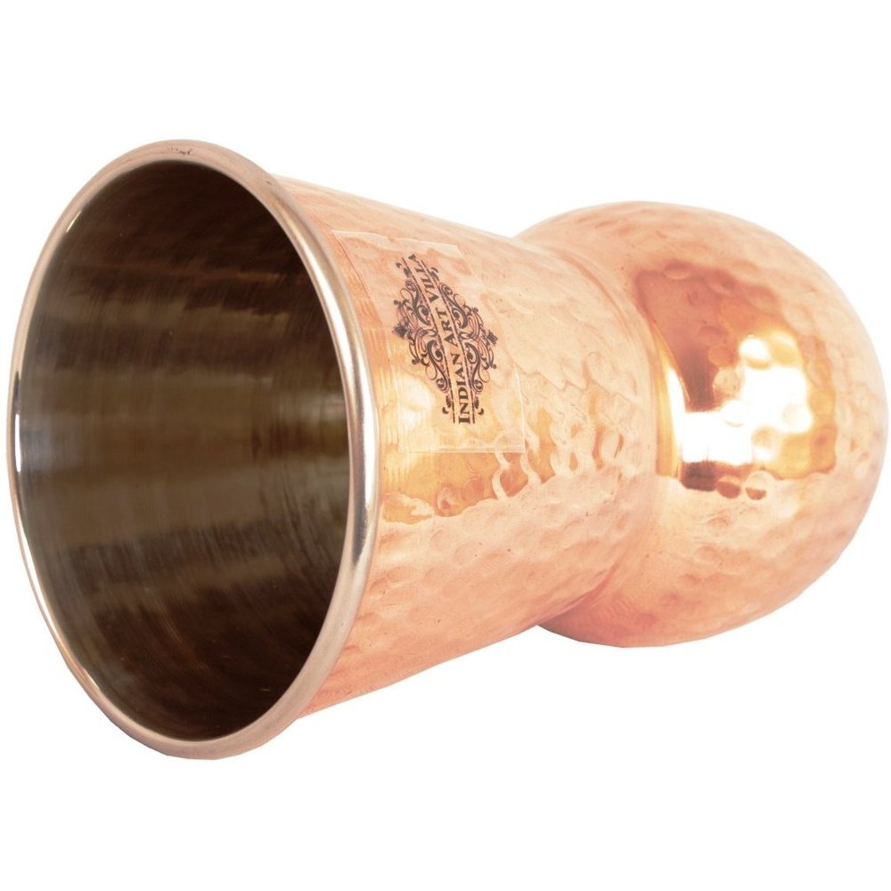 IndianArtVilla Steel Copper Big Hammered Mathat Glass Tumbler, 23 Oz