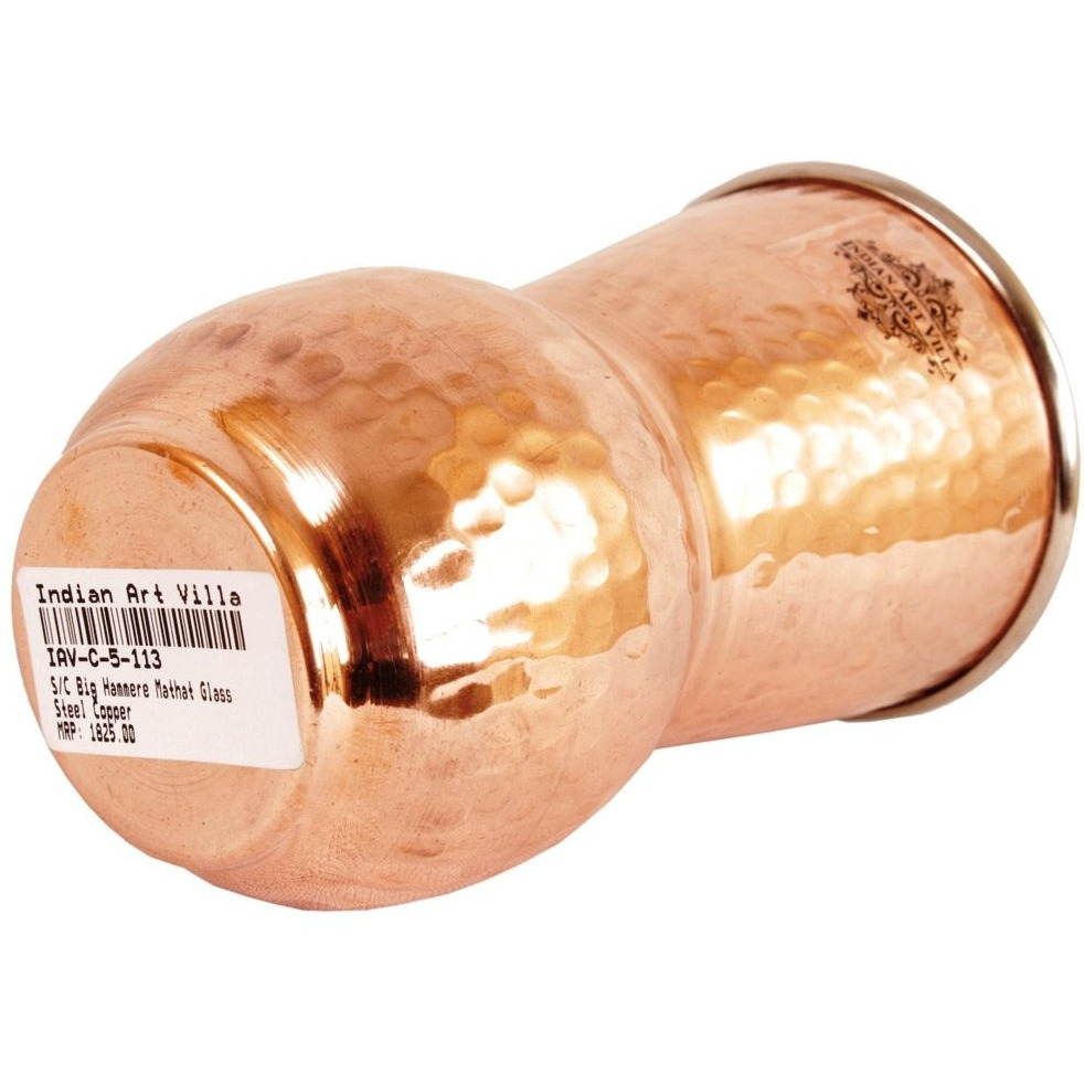 IndianArtVilla Steel Copper Big Hammered Mathat Glass Tumbler, 23 Oz