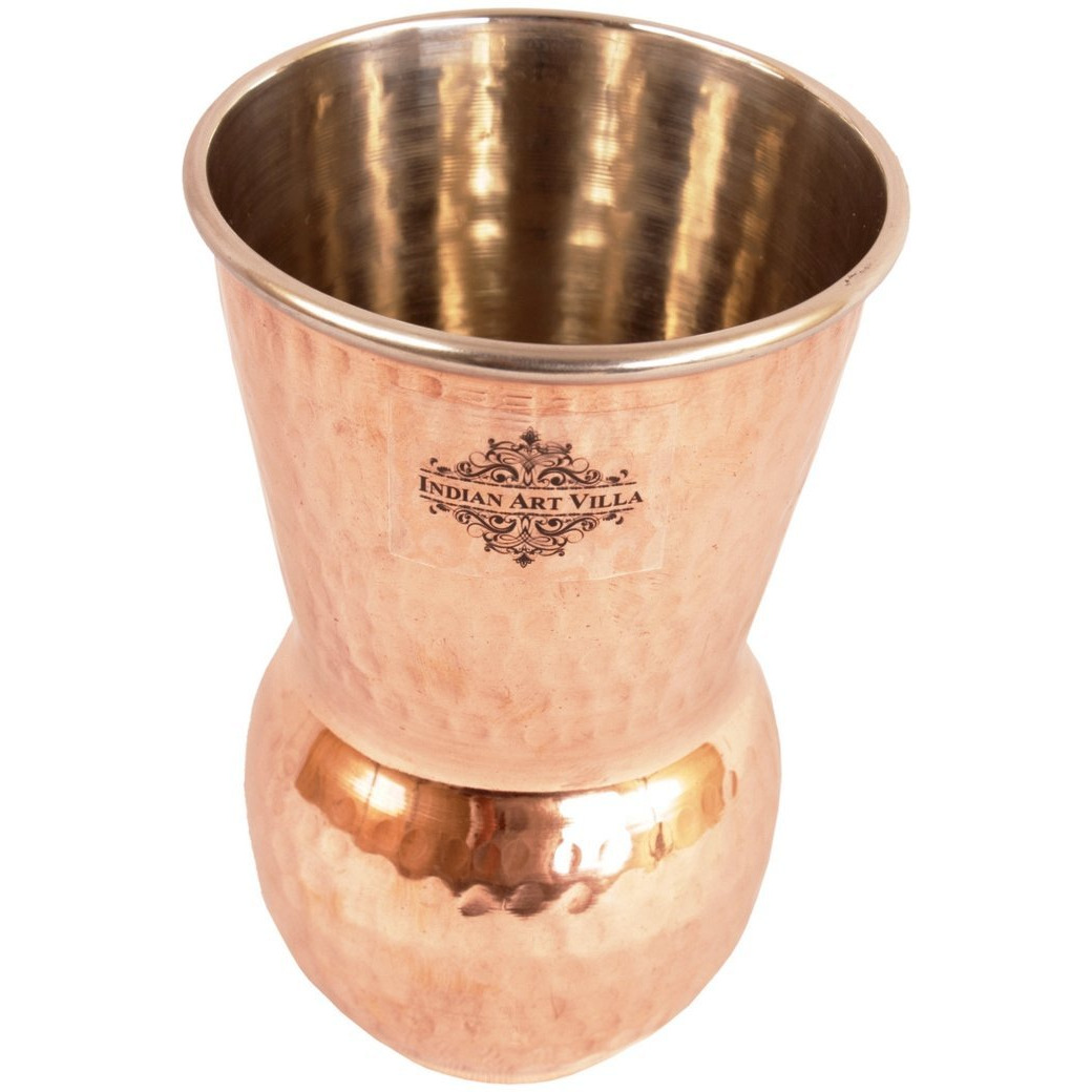 IndianArtVilla Steel Copper Big Hammered Mathat Glass Tumbler, 23 Oz