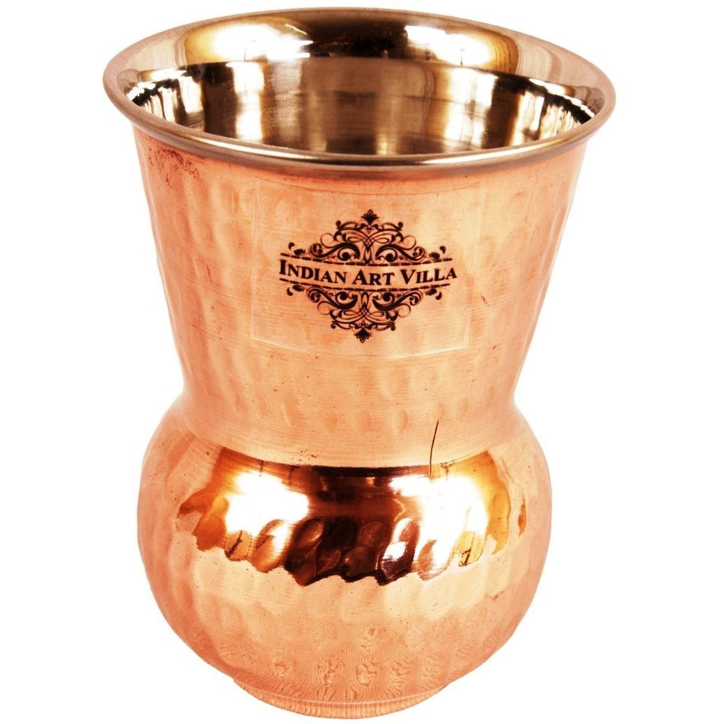 IndianArtVilla Steel Copper Small Hammered Mathat Glass Tumbler, 13 Oz