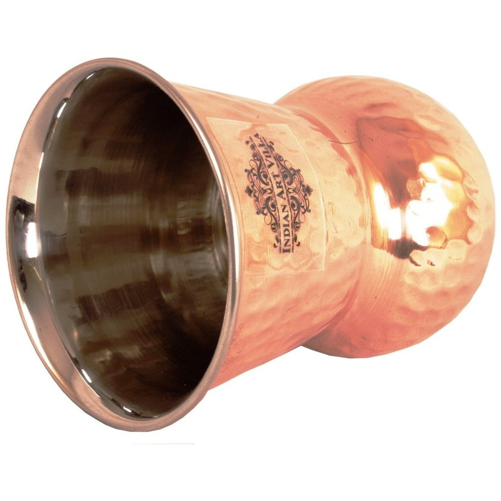 IndianArtVilla Steel Copper Small Hammered Mathat Glass Tumbler, 13 Oz