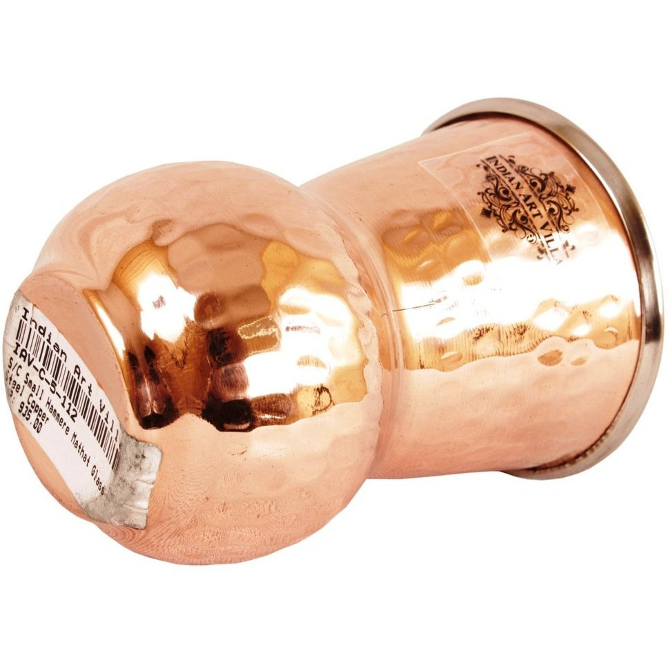 IndianArtVilla Steel Copper Small Hammered Mathat Glass Tumbler, 13 Oz