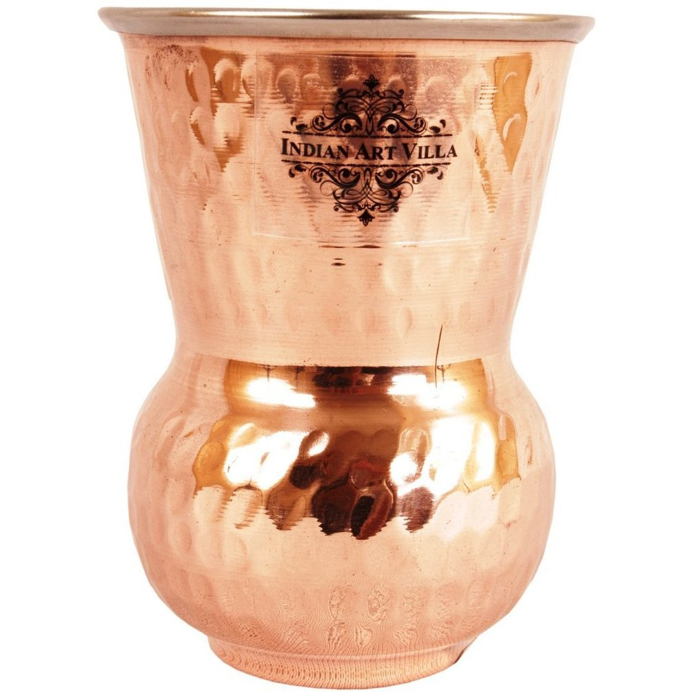 IndianArtVilla Steel Copper Small Hammered Mathat Glass Tumbler, 13 Oz