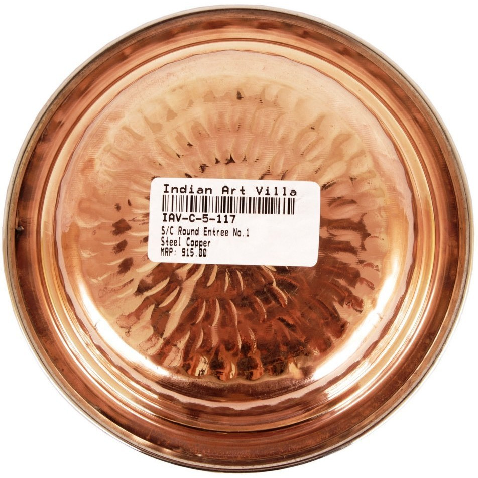 IndianArtVilla Steel Copper Round Entree Bowl, 8 Oz