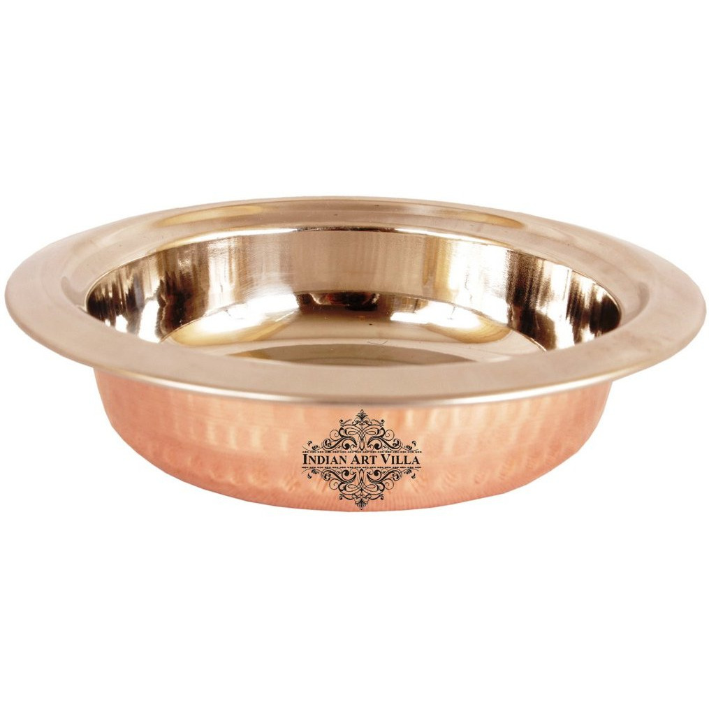 IndianArtVilla Steel Copper Round Entree Bowl, 15 Oz