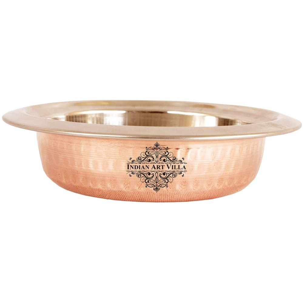 IndianArtVilla Steel Copper Round Entree Bowl, 15 Oz