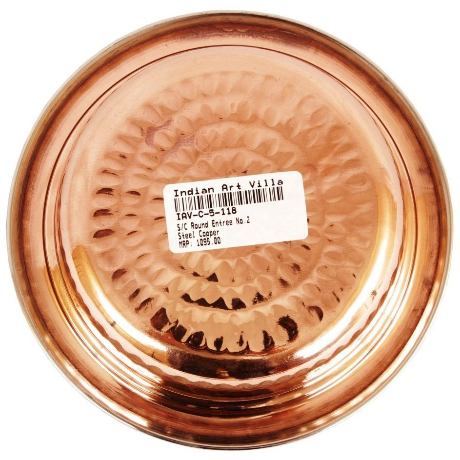 IndianArtVilla Steel Copper Round Entree Bowl, 15 Oz