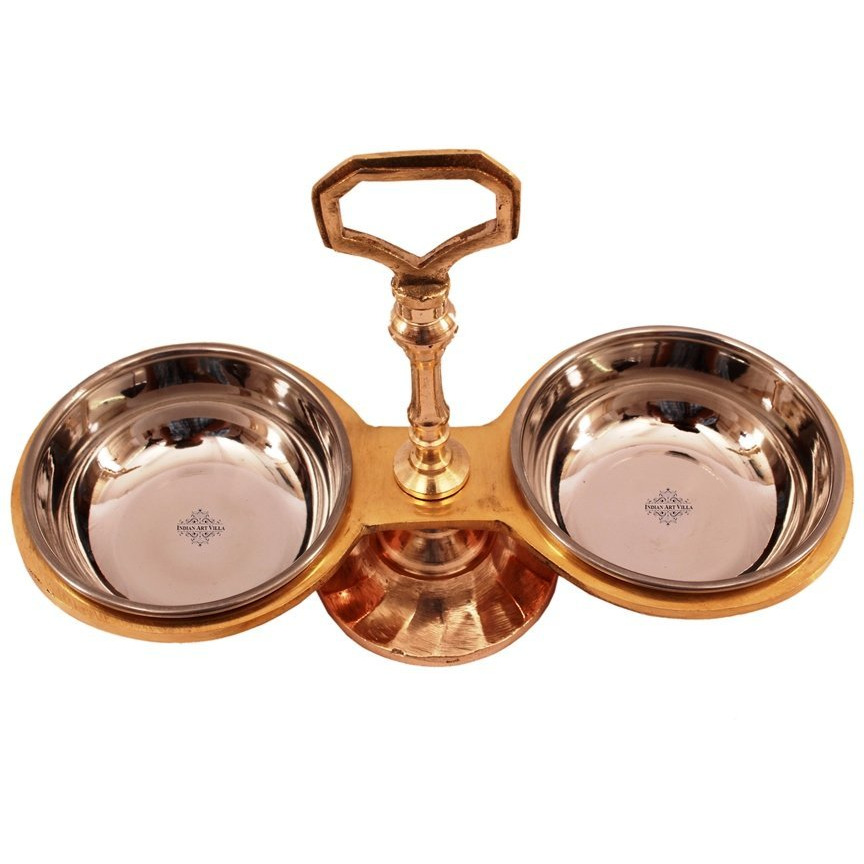 IndianArtVilla Steel Copper Pickel Set of 2 Bowl Compartment, 3Oz