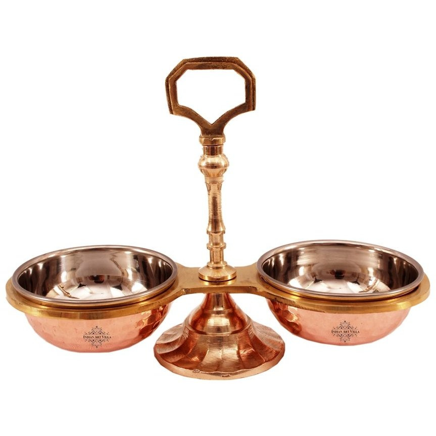 IndianArtVilla Steel Copper Pickel Set of 2 Bowl Compartment, 3Oz