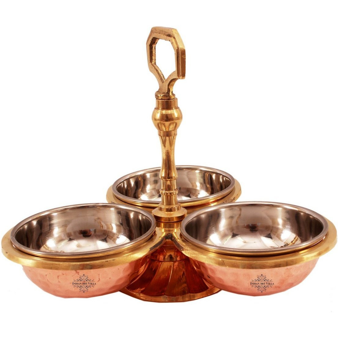 IndianArtVilla Steel Copper Pickel Set of 3 Bowl Compartment, 3Oz