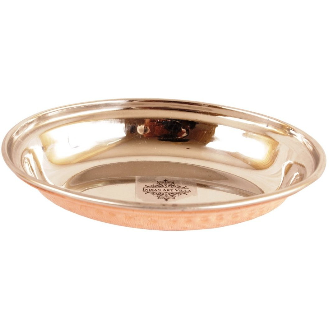 IndianArtVilla Steel Copper Oval Platter|Serveware & Tableware| 13Oz